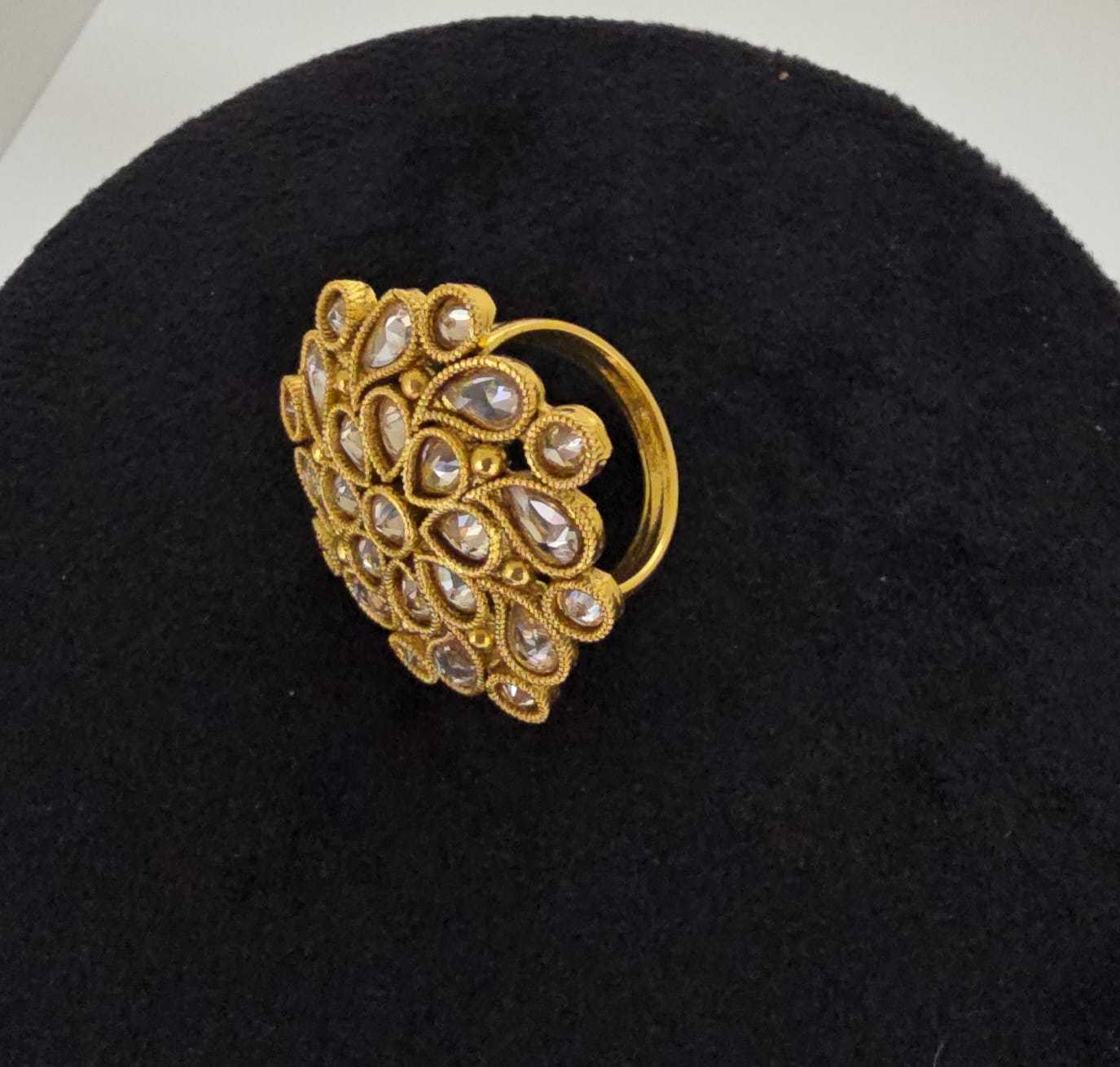 Gold-Plated Kundan Statement Ring