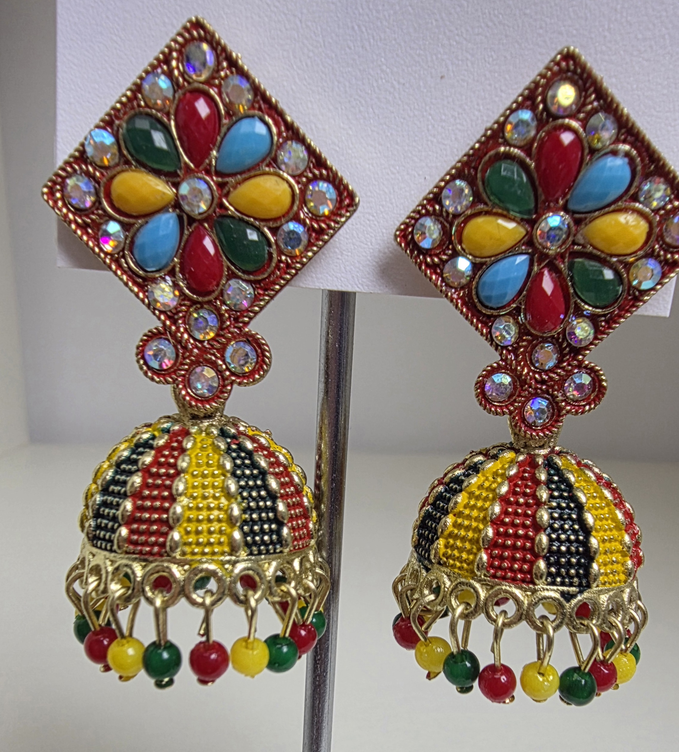 Colorful Beaded Jhumka Earrings