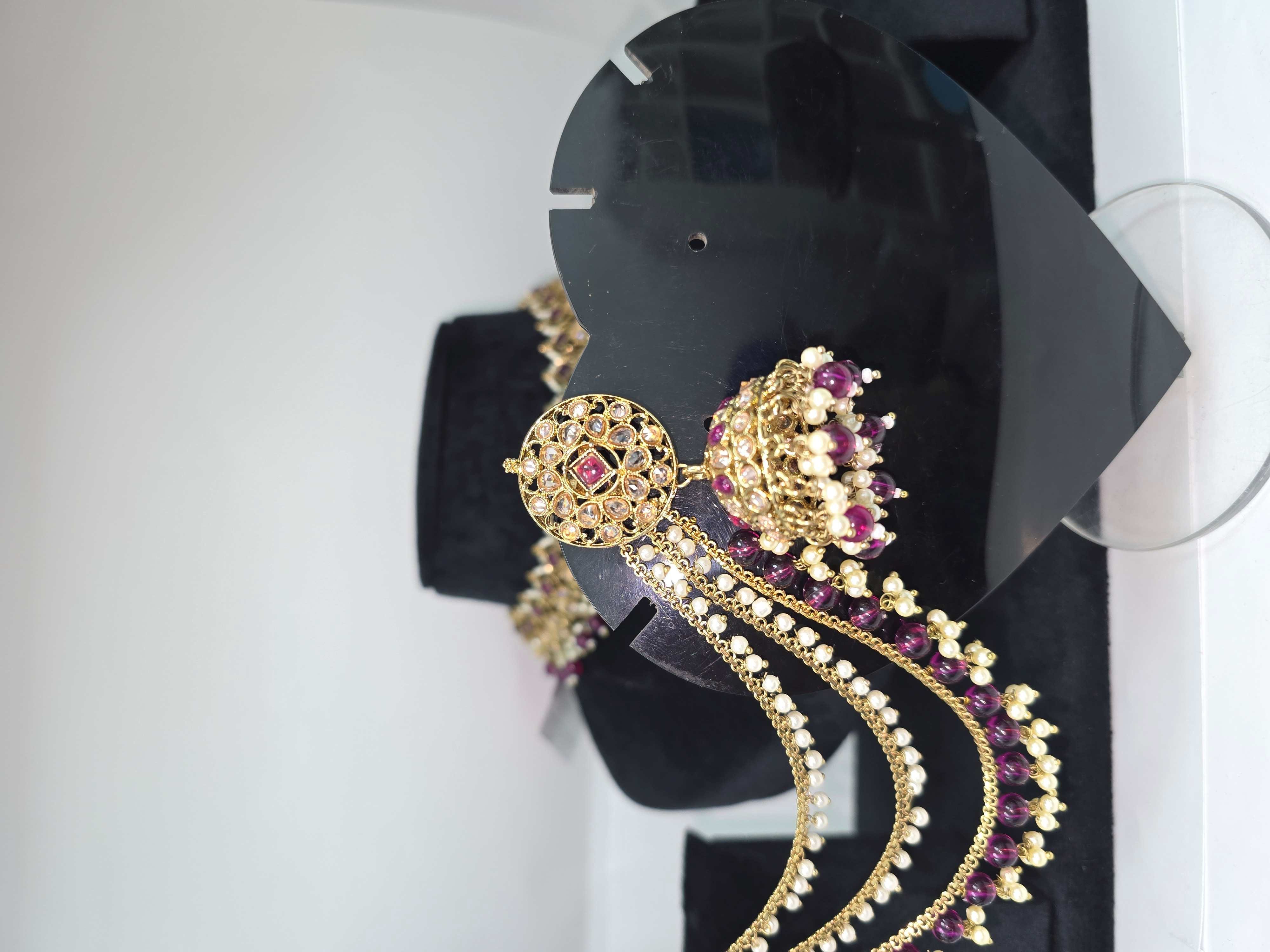 Party wear 3 piece set with stranded earrings