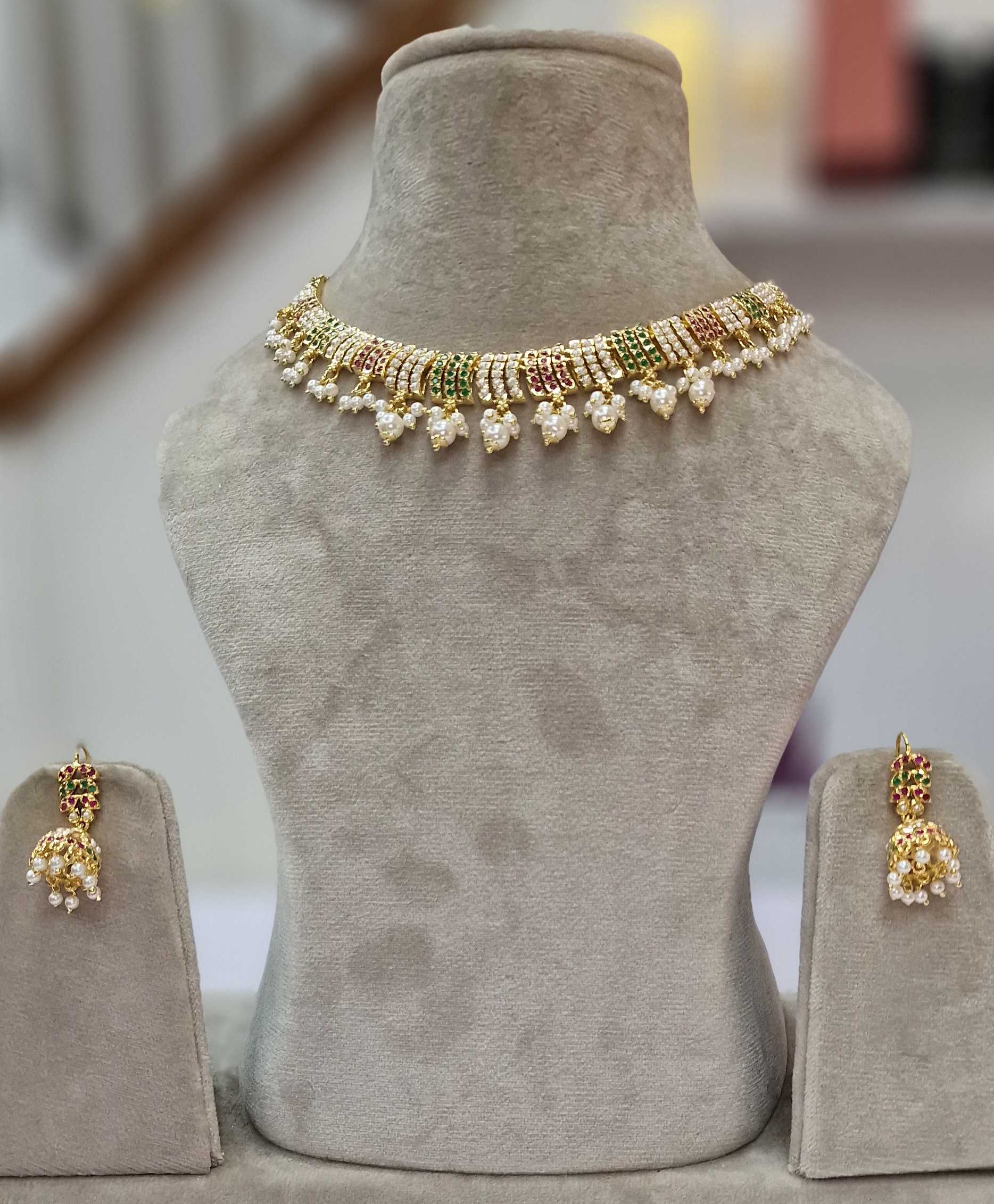 Elegant Pearl and Stone jarau Necklace set