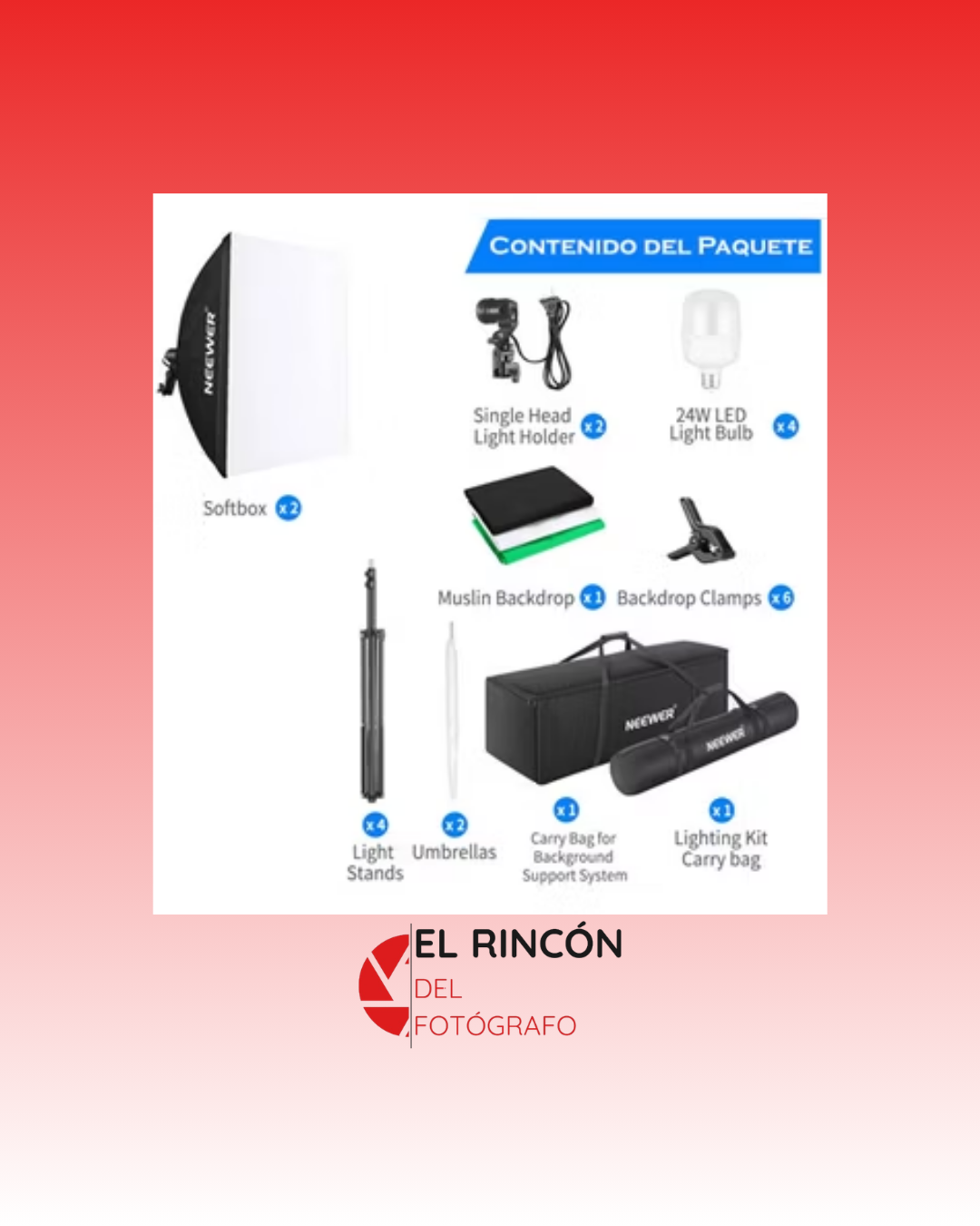 Kit completo de estudio fotográfico NEEWER NK100 (Sin Estructura)