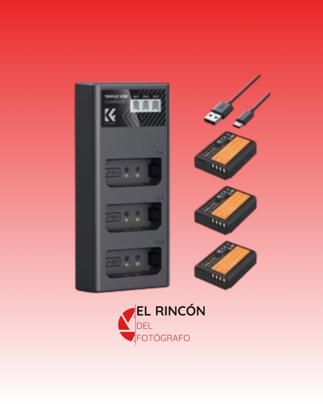 Cargador triple para baterías de cámara