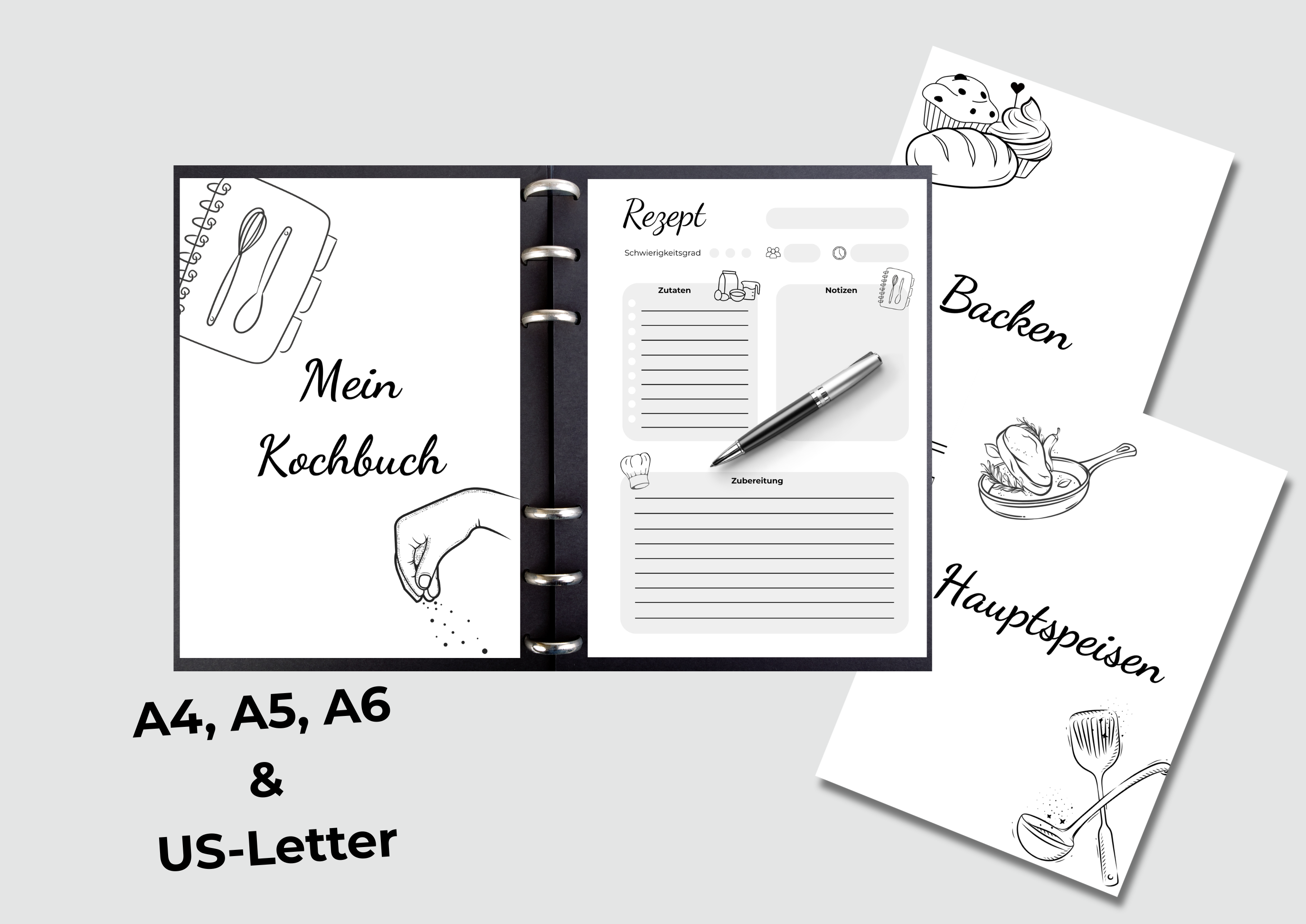 Rezeptvorlage DIN A4, A5, A & US-Letter - digitale Rezeptvorlage