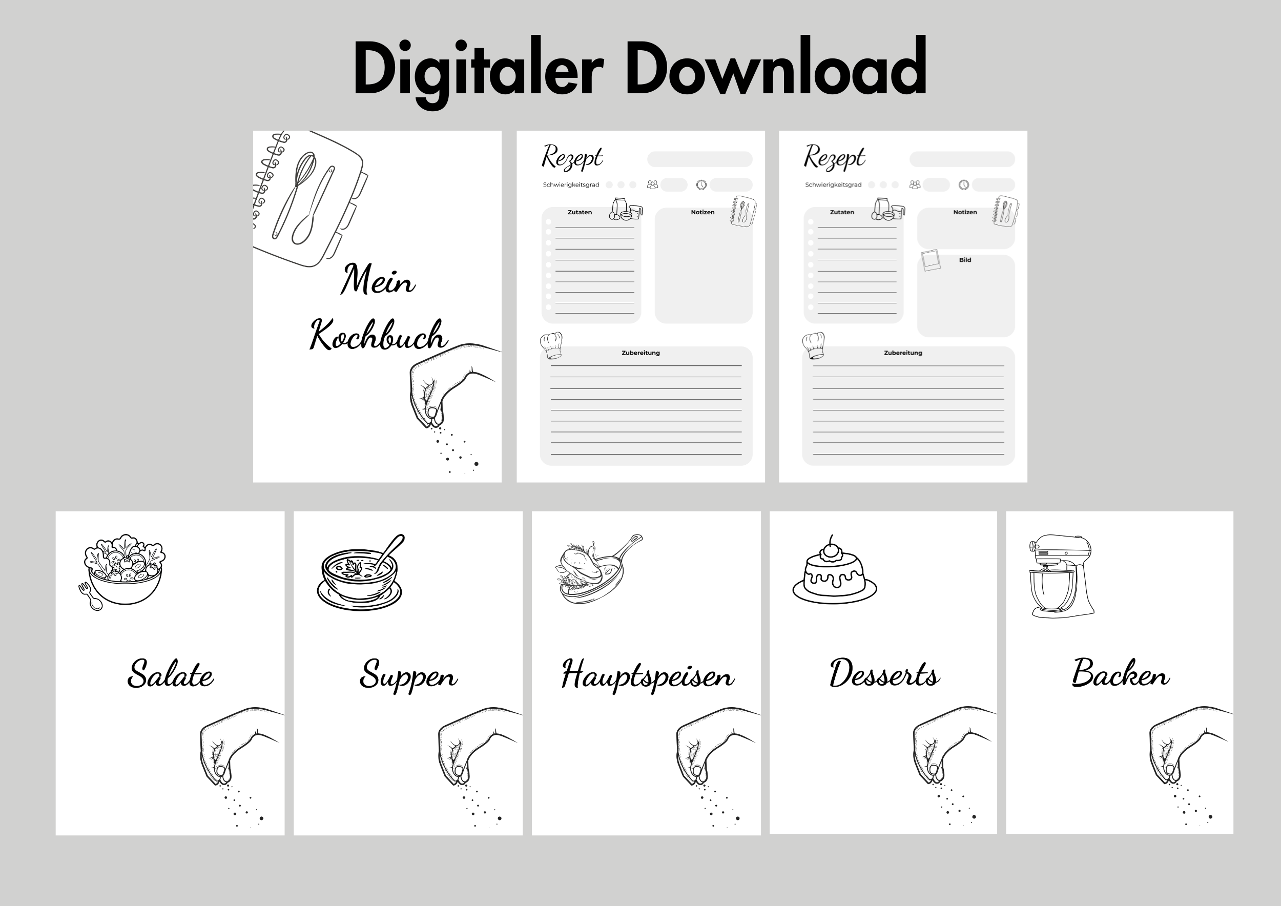 Rezeptvorlage Bundle im A4 Format - digitale Rezeptvorlage