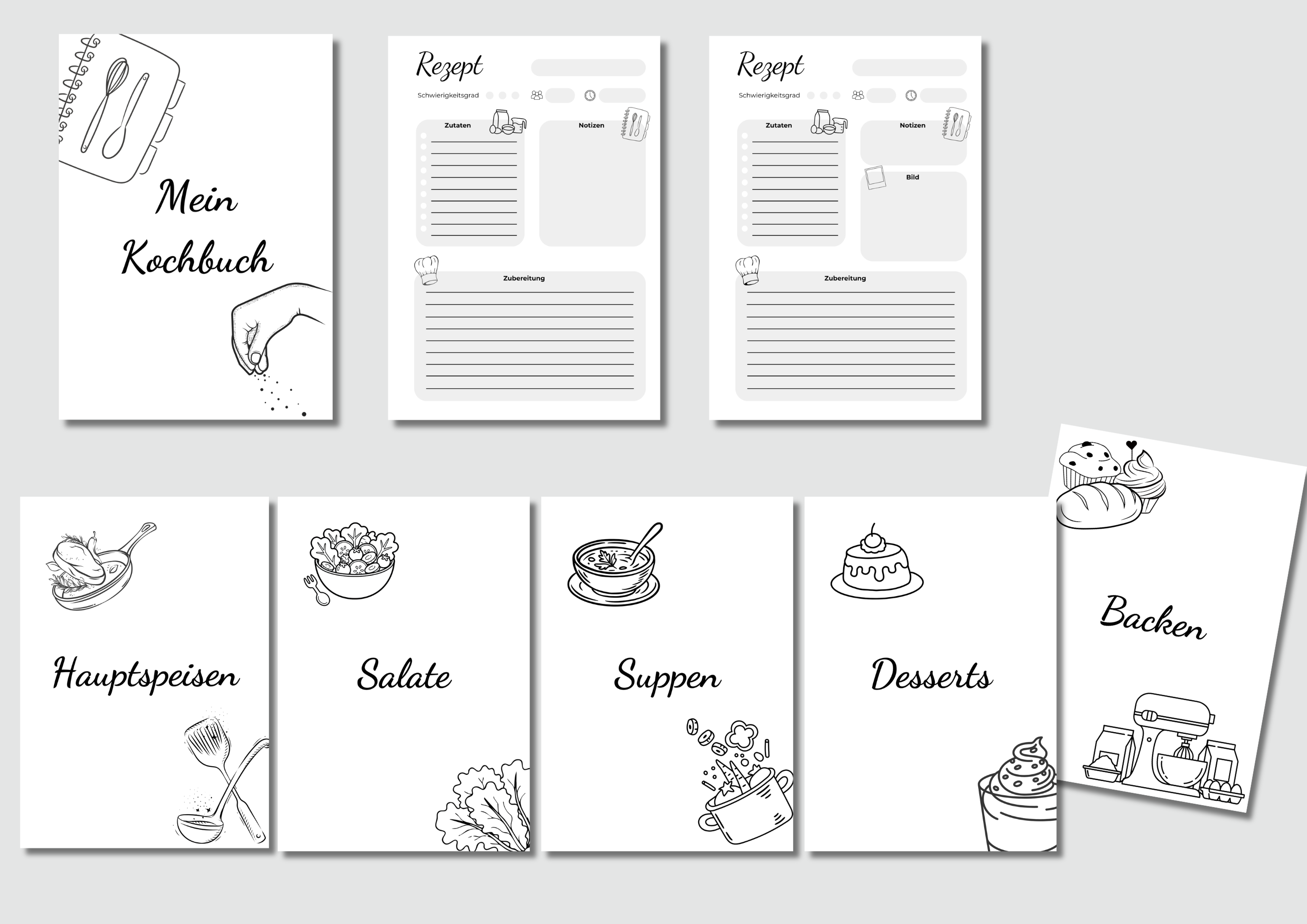 Rezeptvorlage DIN A4, A5, A & US-Letter - digitale Rezeptvorlage