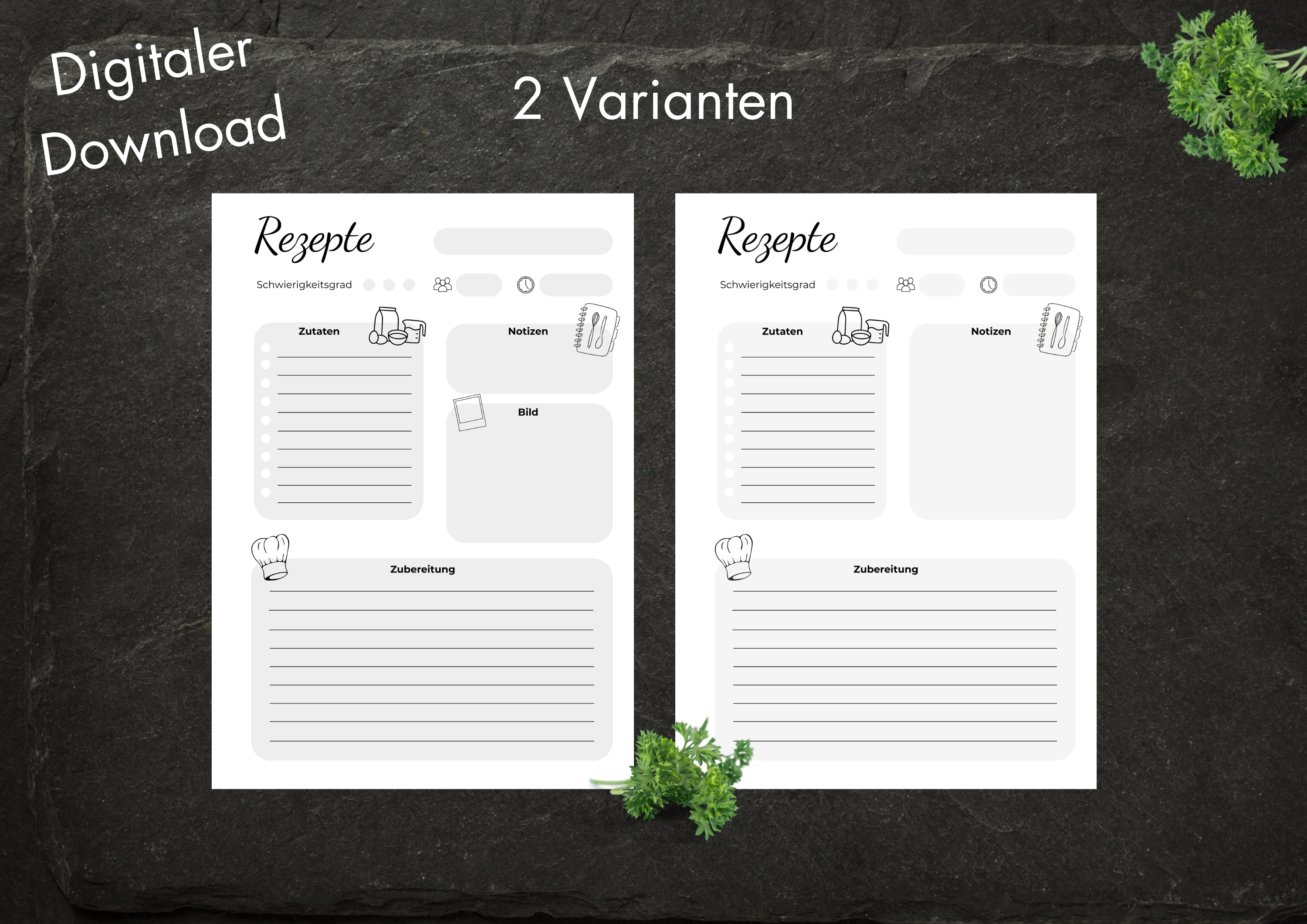 Digitale Rezeptvorlage - 2 Varianten