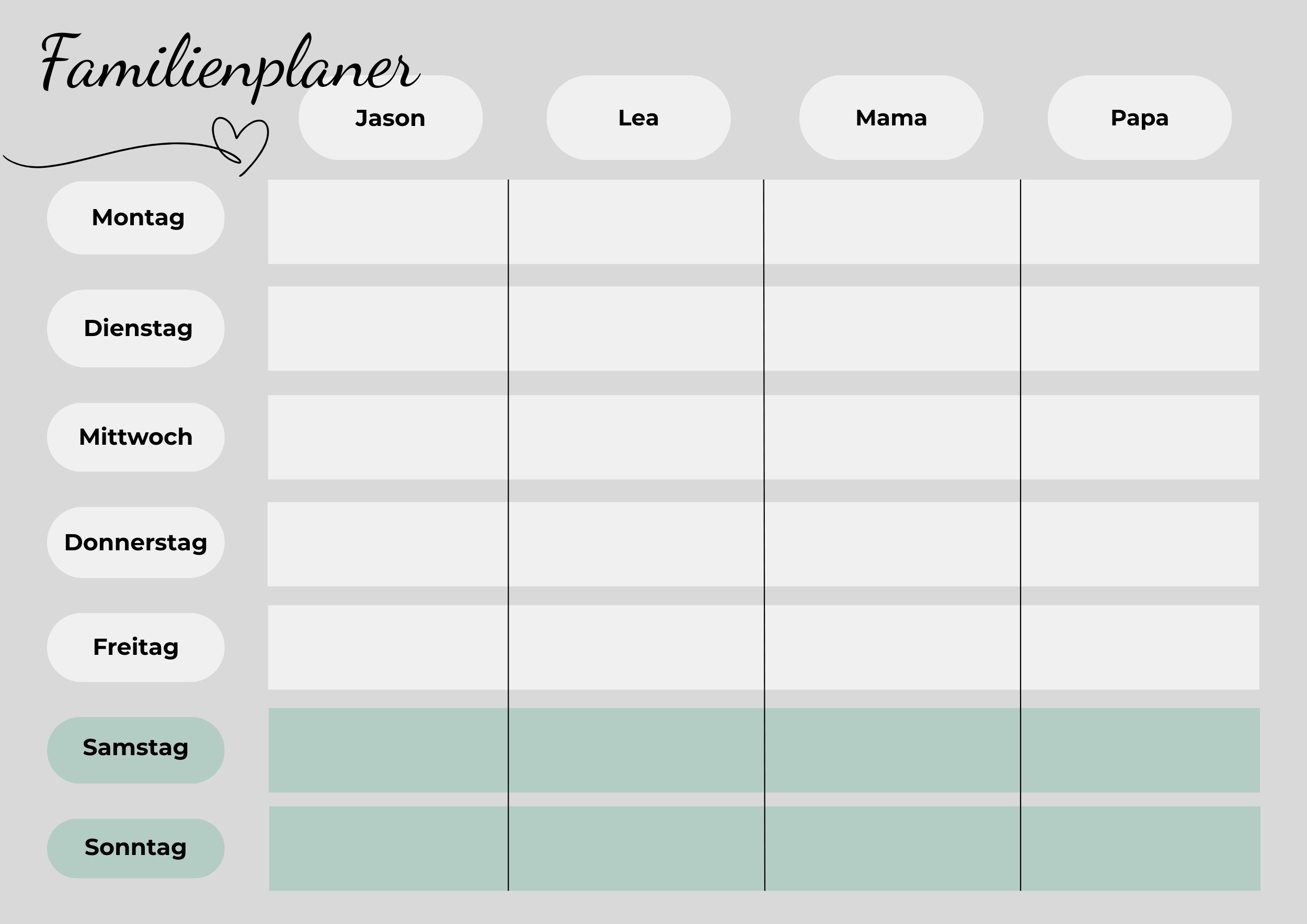 Digitaler Familienwochenplan - 4 Personen