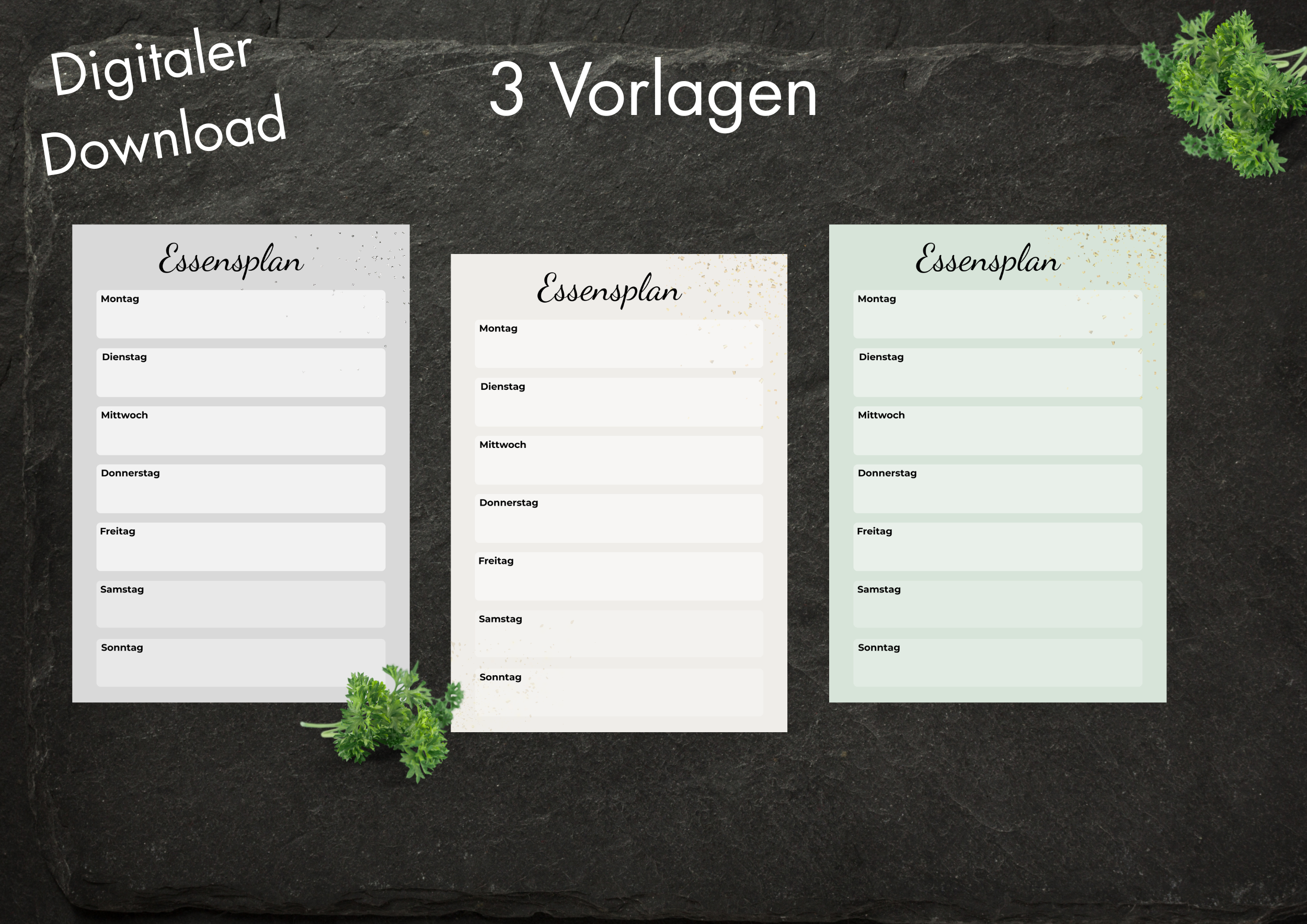 Digitaler Essensplaner - 3 Vorlagen A5 Format
