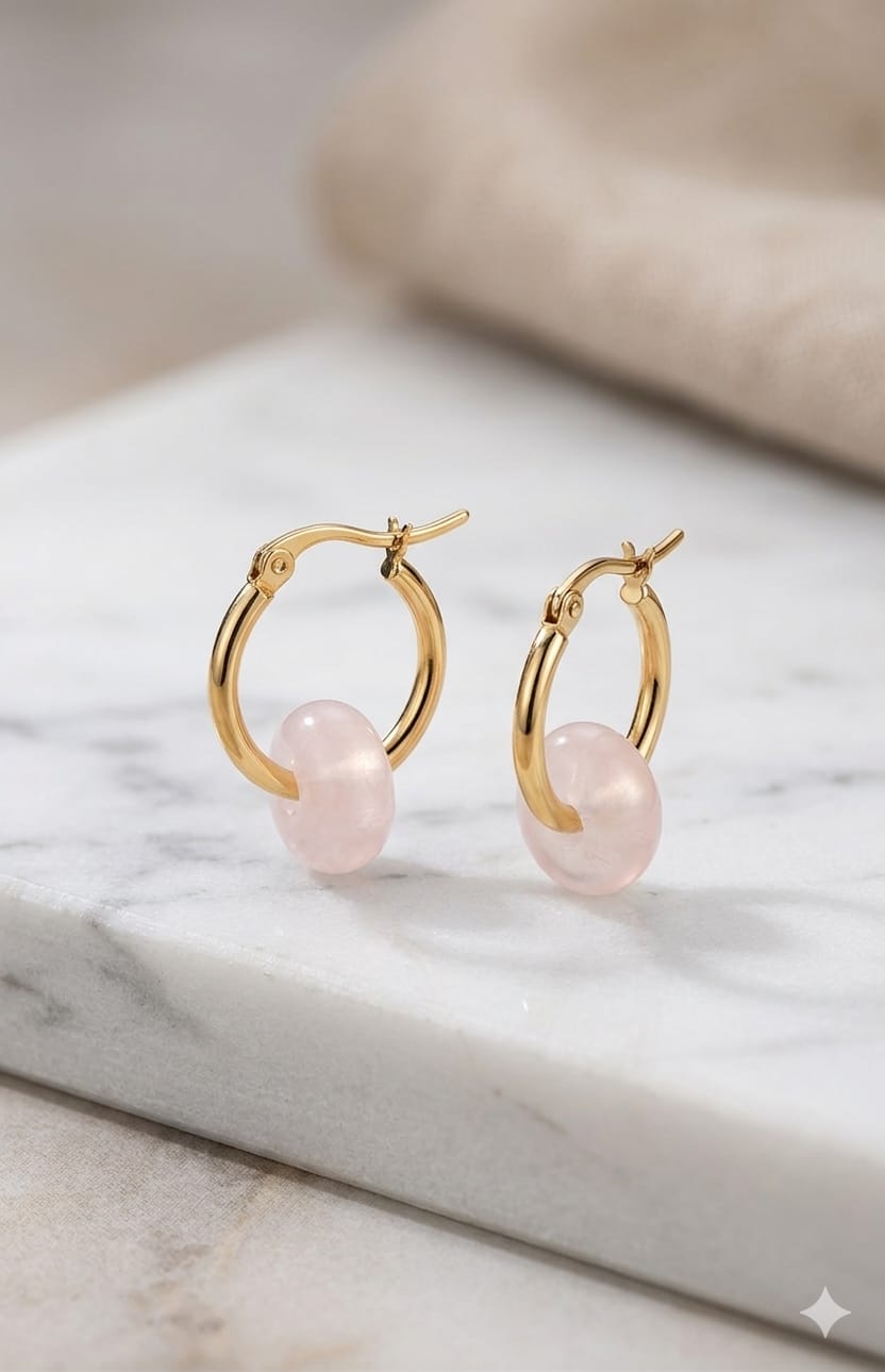 Aretes Lágrima de Cuarzo Rosa