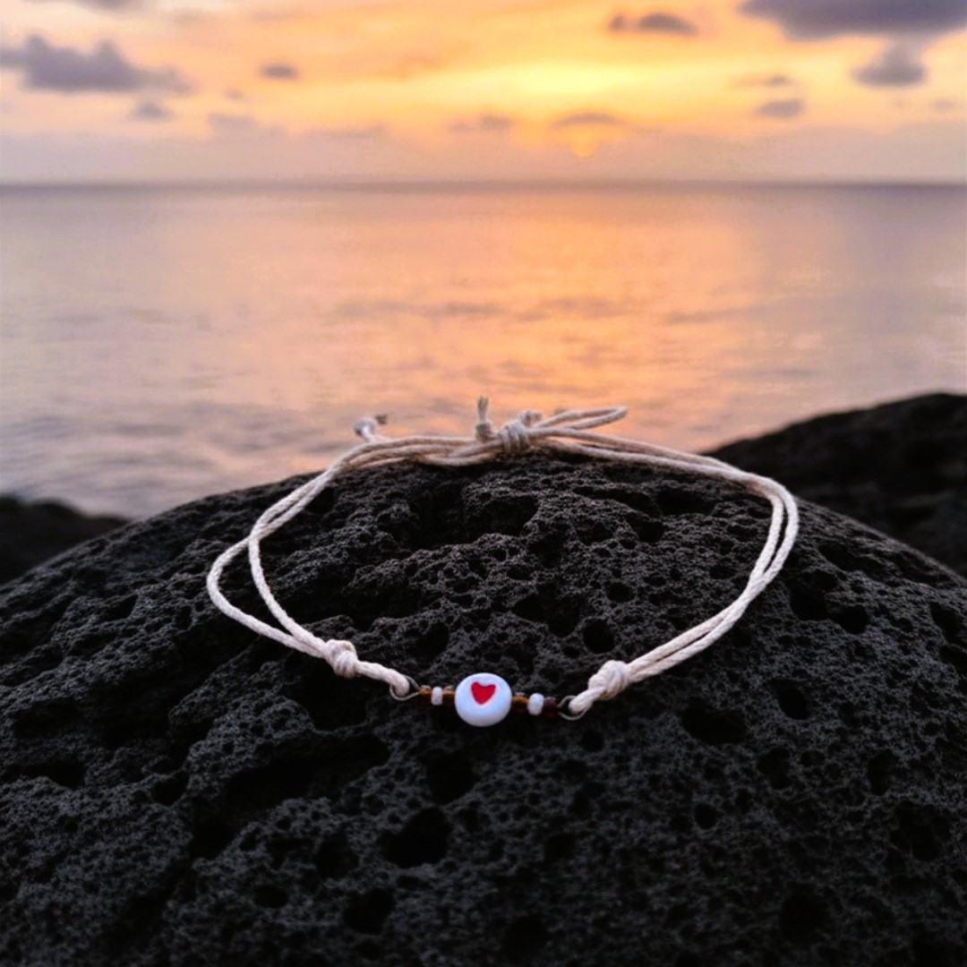 Handmade Friendship Bracelet with Heart Bead & Poetic Verse Card - Adjustable Hemp Cord, Best Friend Gift