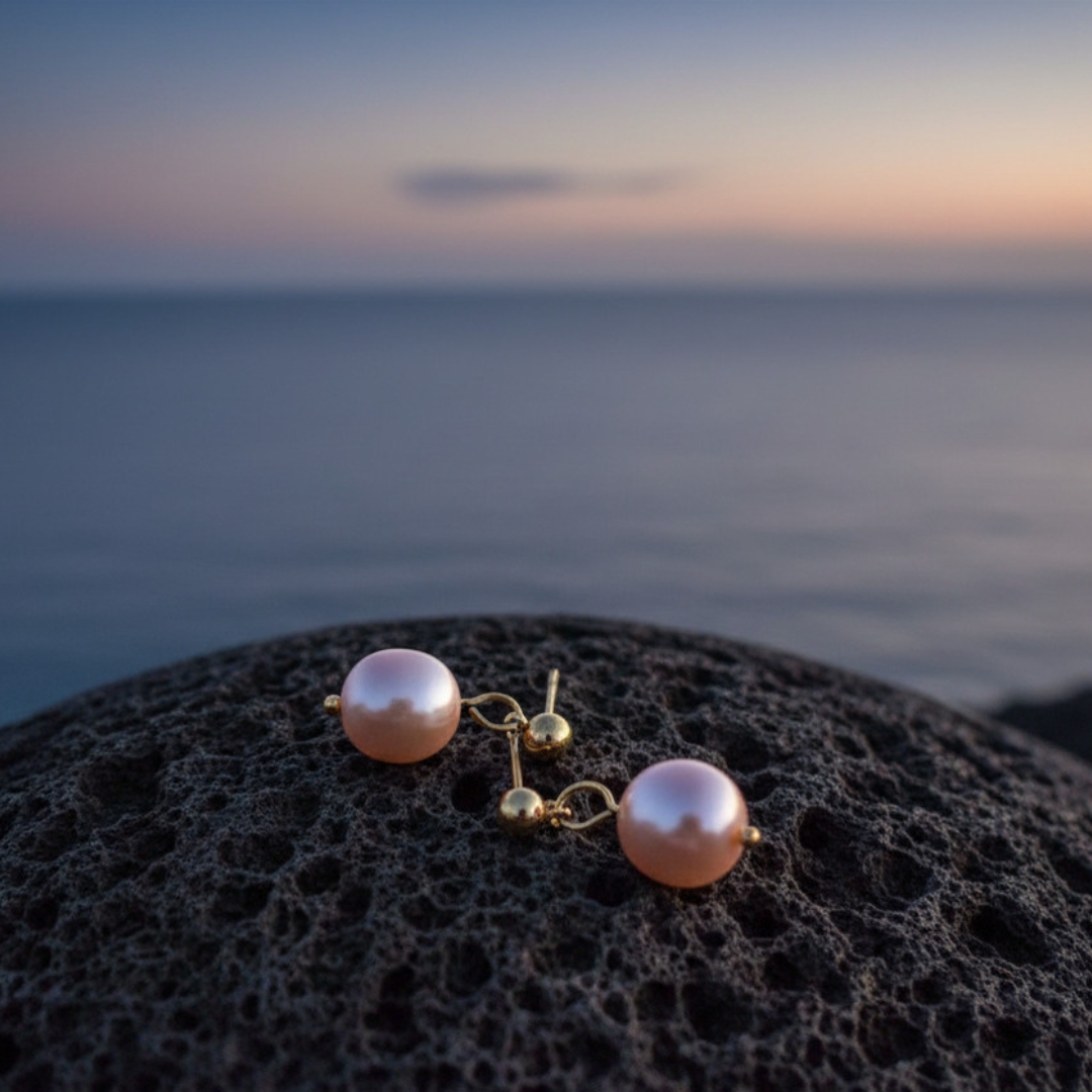 Drop earrings - simple pink glass pearl