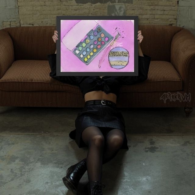 Pink Christmas Art Print: Watercolor Paint Set & Ornament