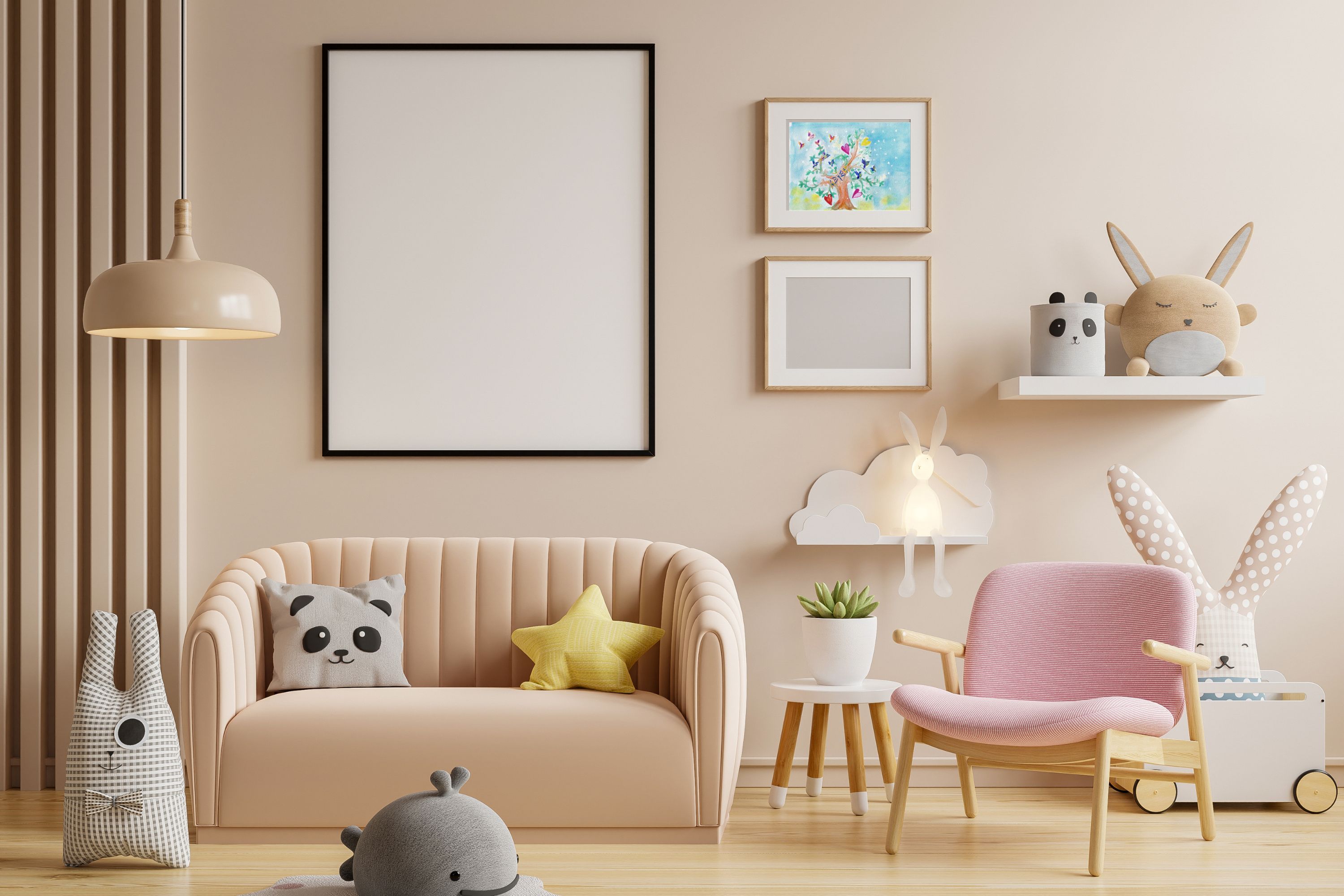 Birds and hearts in a naive watercolor mixed media illustration art print