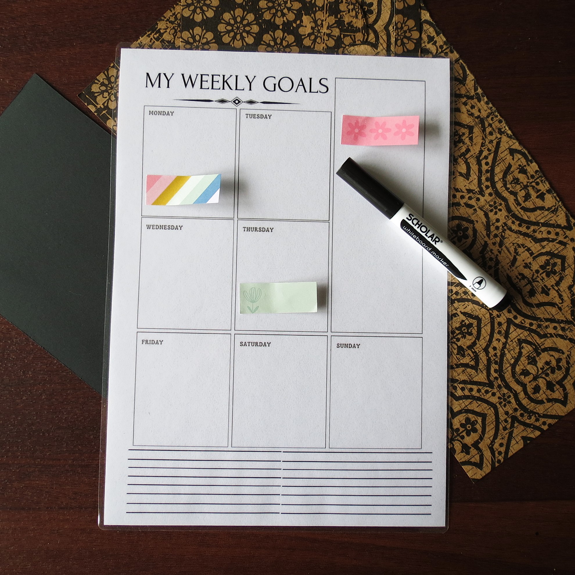 Weekly Goal planner laminated for easier calander organising
