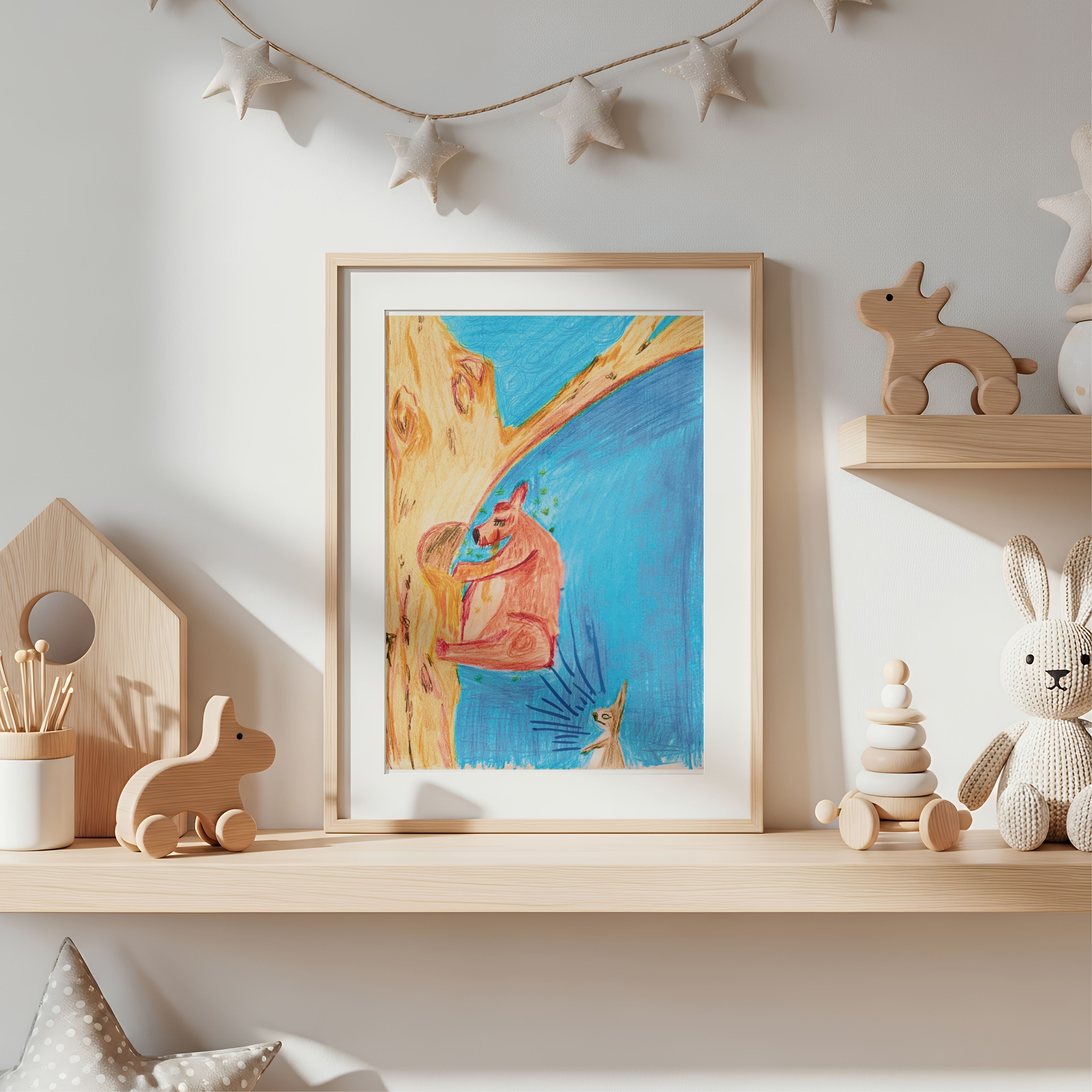 Bear and Rabbit Whimsical Art Print: Honey Tree Doodle