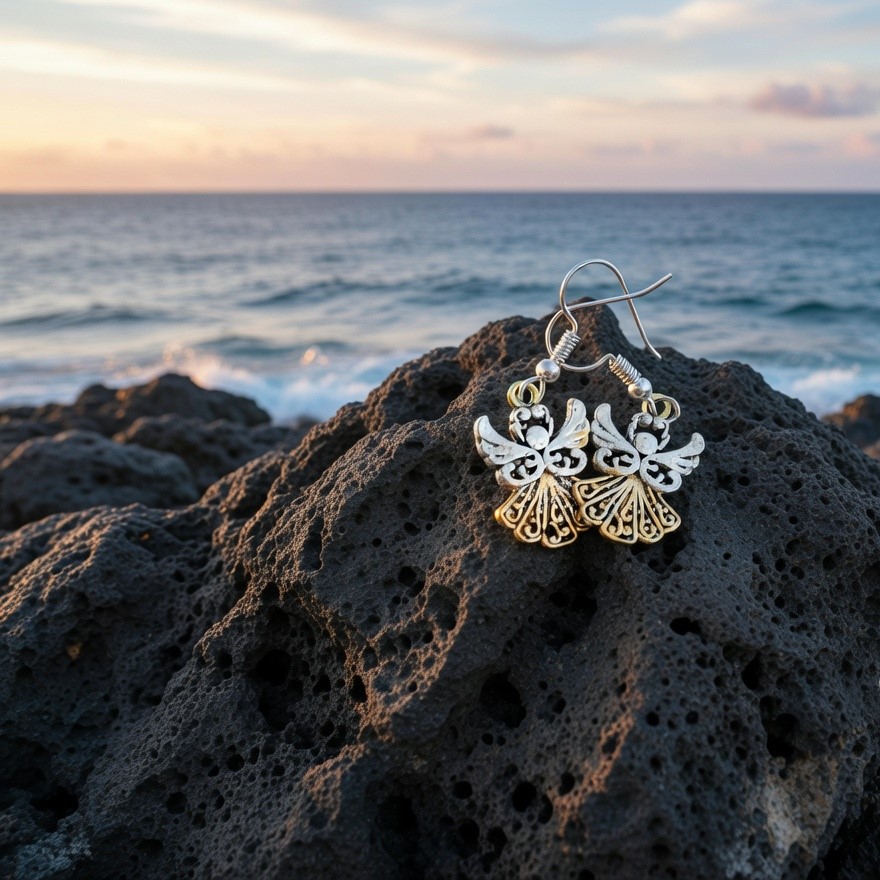 Angel earrings Filigree with a golden skirt with simple romantic note