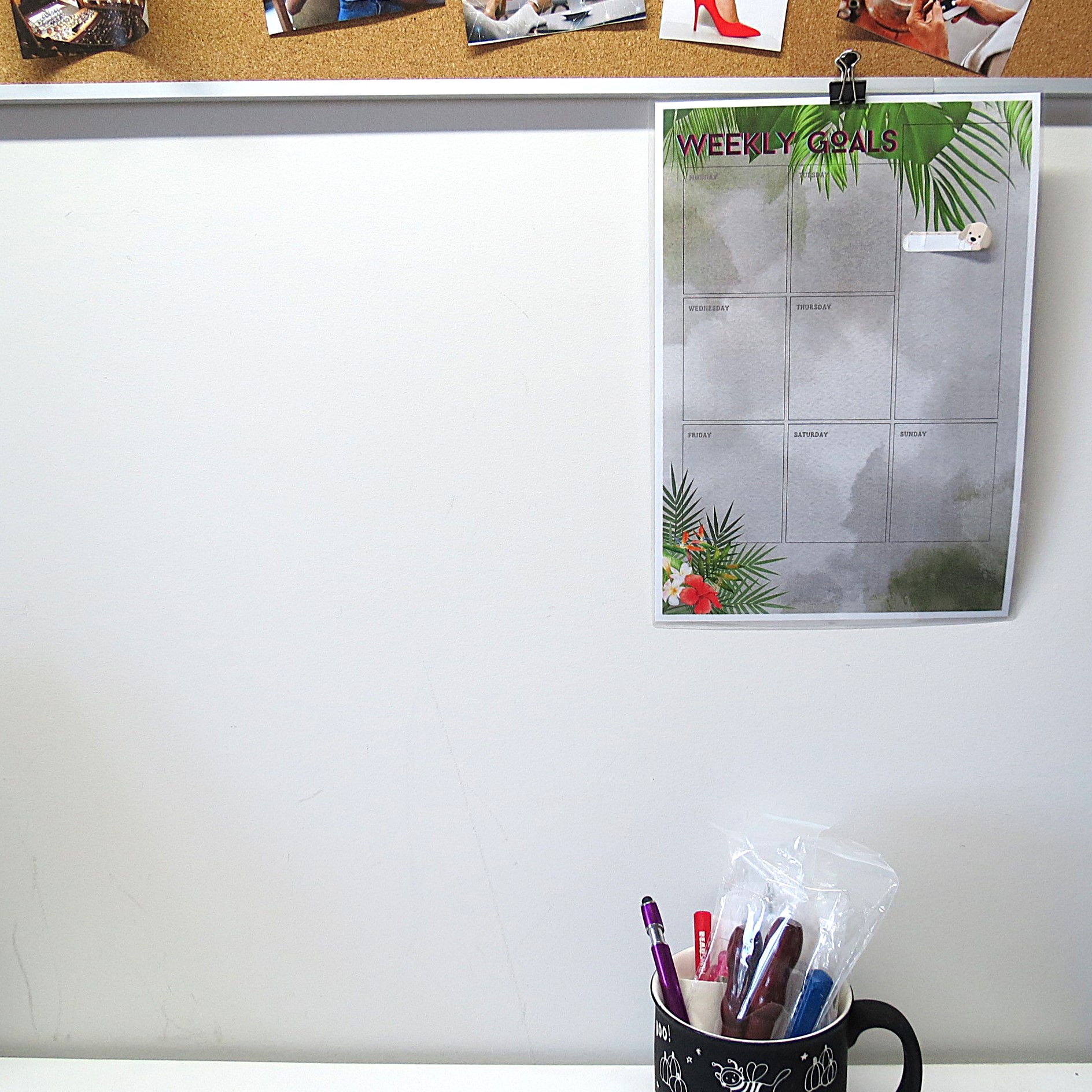 Tropical Weekly Goals Planner laminated for easier media planning
