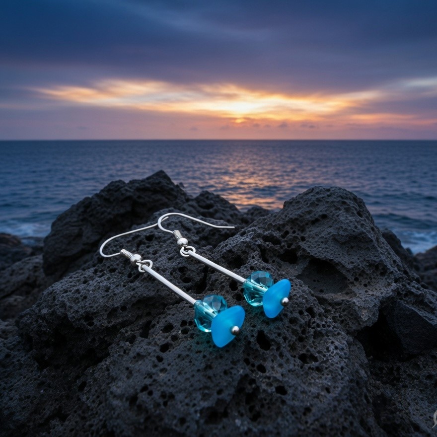 Blue crystal dangle earrings with romantic card