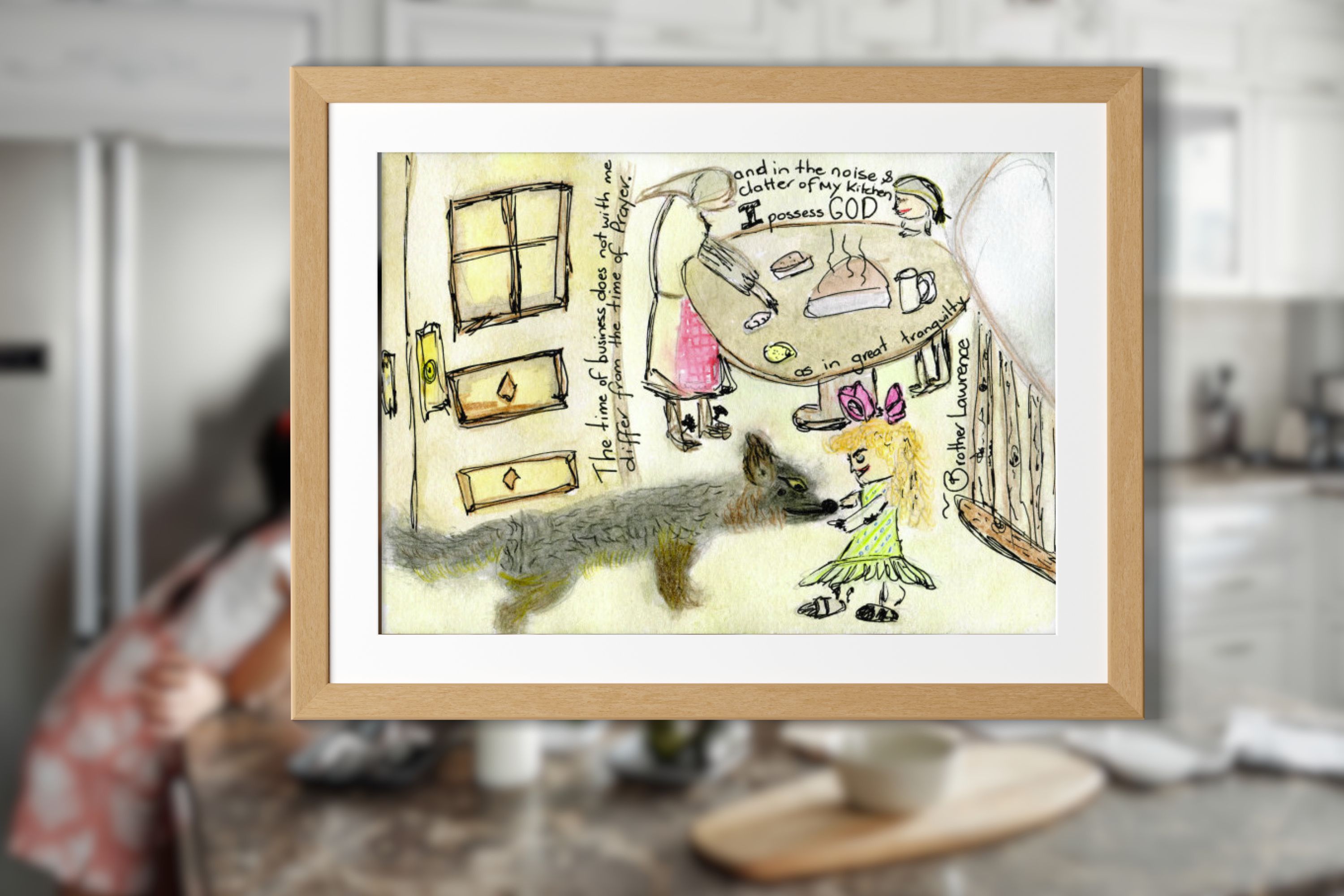 Doodle print - and in the noise and clatter of my kitchen I possess God as in great tranquility quote print