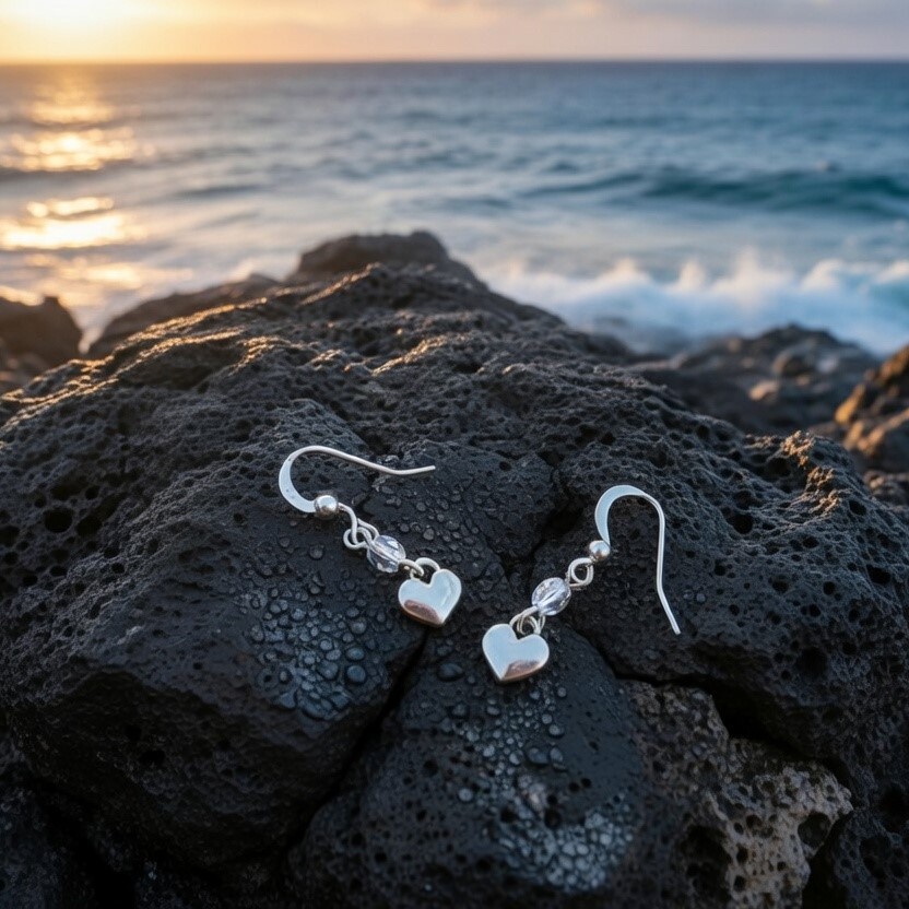 dangle earrings - dainty, lightweight silver heart with  inspirational card