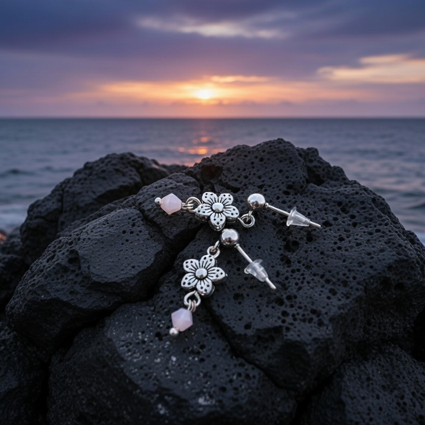 cherry blossom charm earrings with inspirational card
