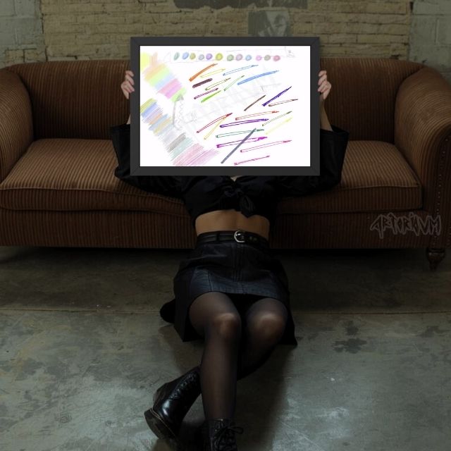 Colorful doodle art print pens and pencils