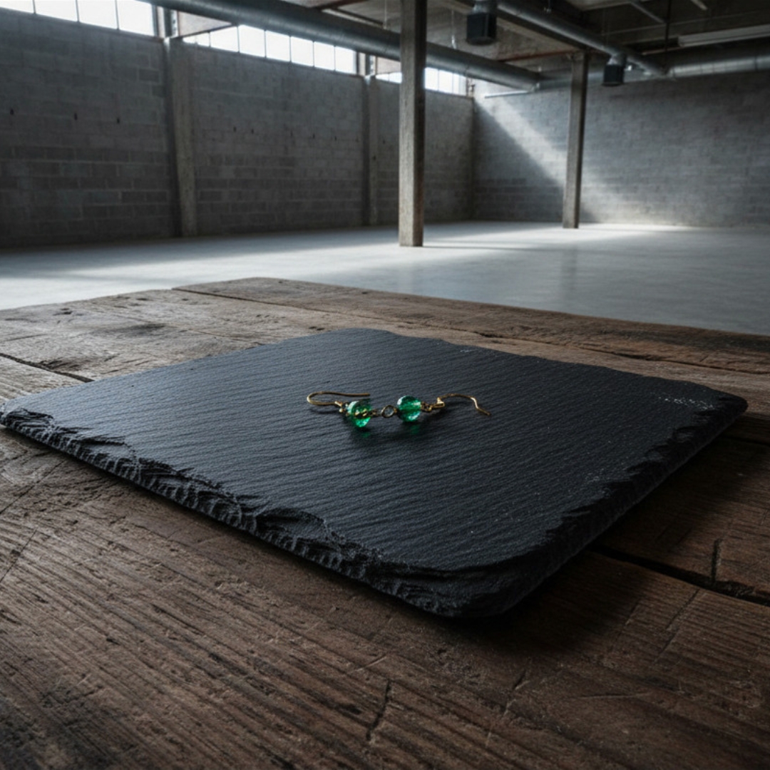 Green crushed glass bead drop earrings