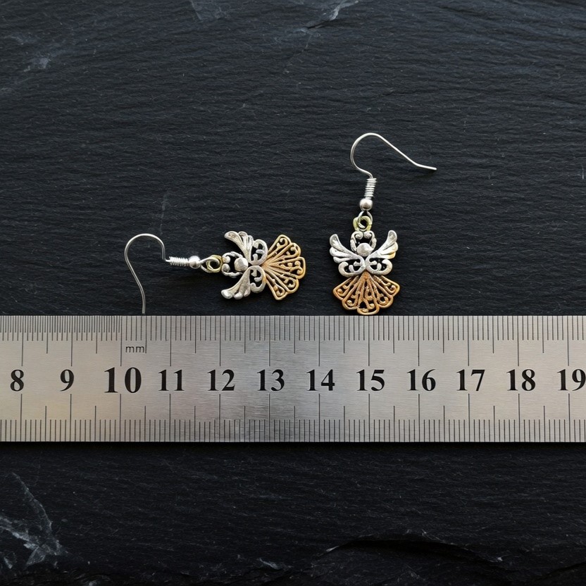 Angel earrings Filigree with a golden skirt with simple romantic note