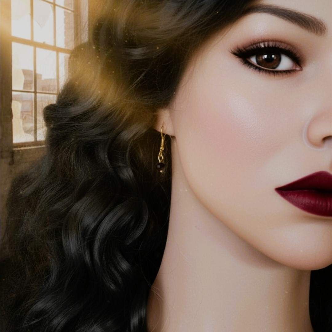 Dangle earrings - gold with purple crystal glass beads