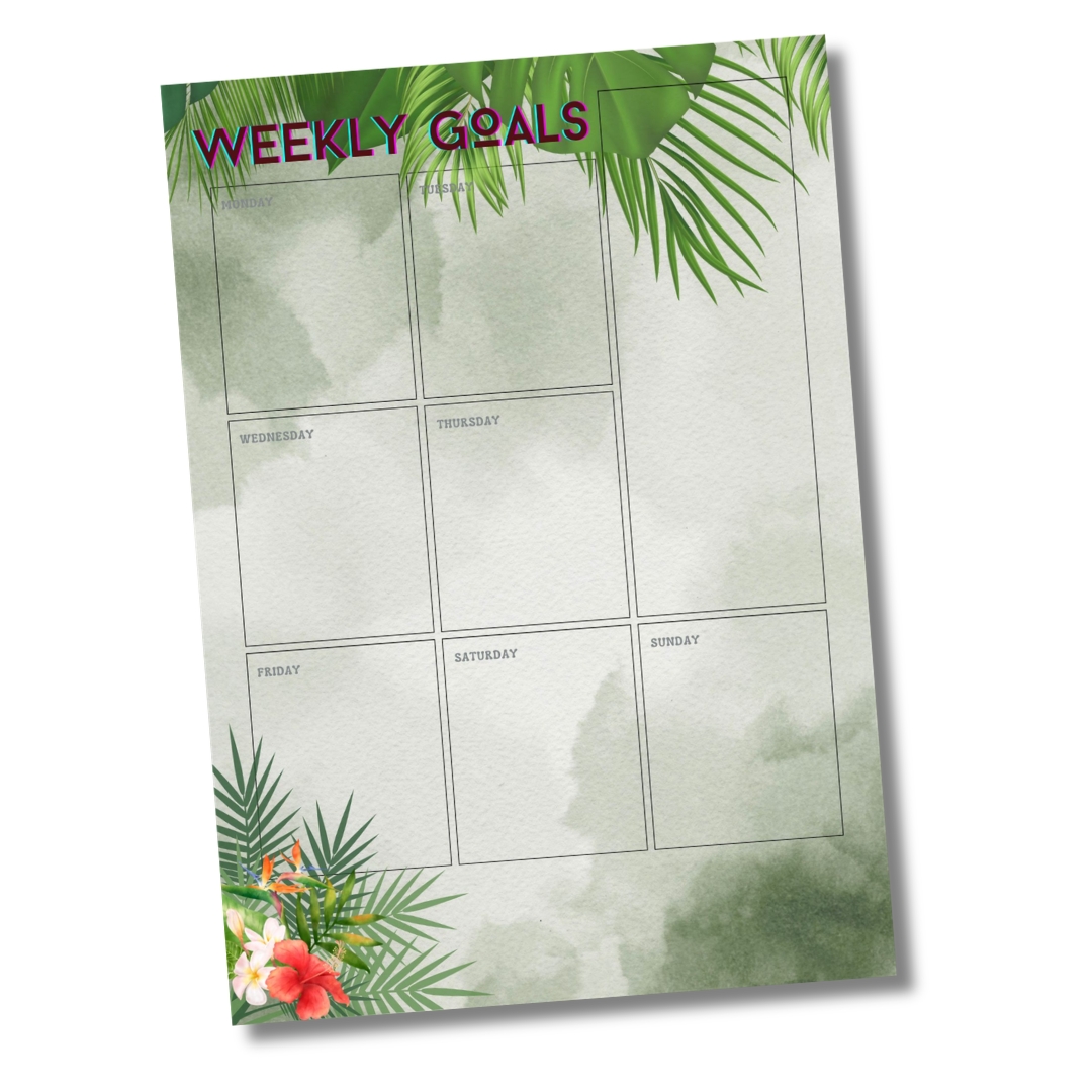 Tropical Weekly Goals Planner laminated for easier media planning