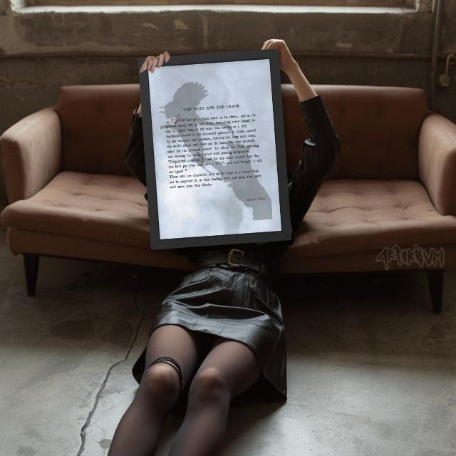 Aesop's Fables Wall Art Print - The Wolf and the Crane - Vintage Style Moral Story Inspirational Poster