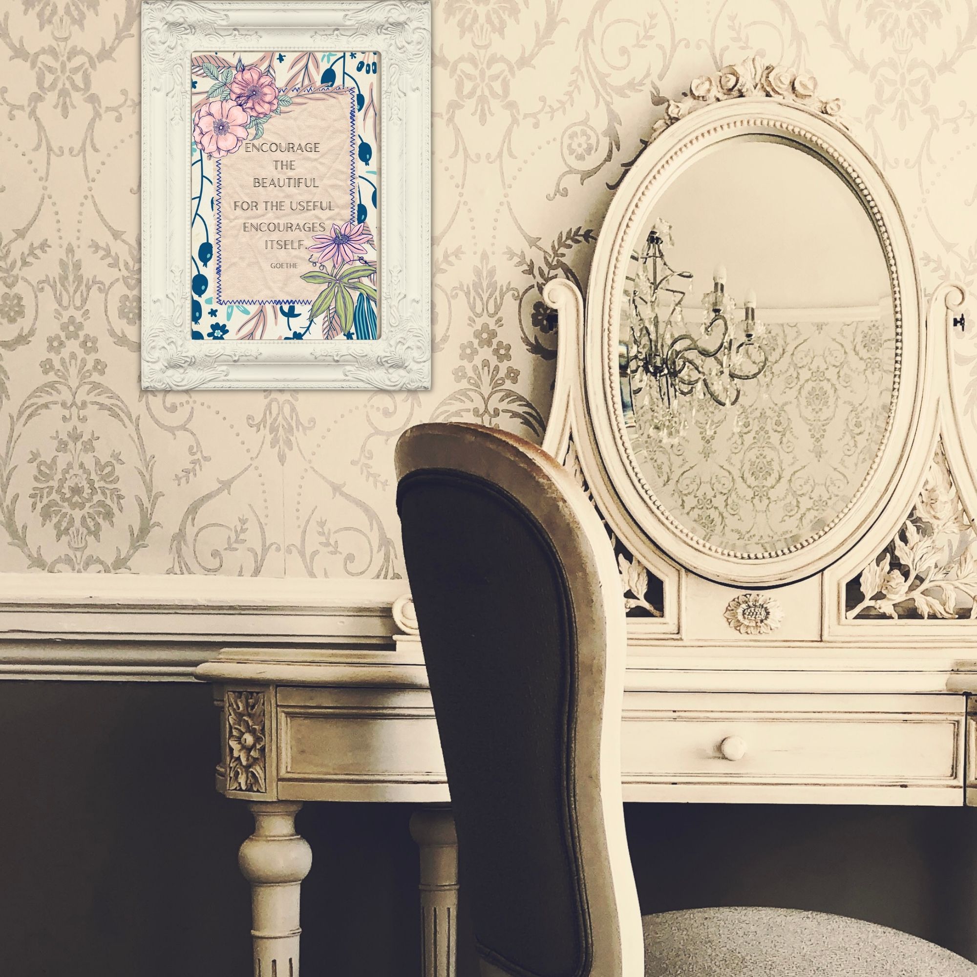 Goethe Quote Print: Linen look Collage, Country Home Decor