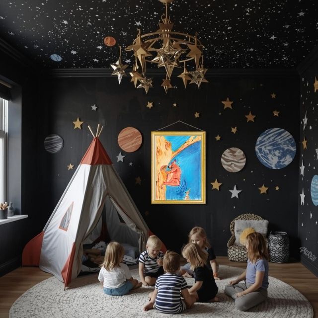 Bear and Rabbit Whimsical Art Print: Honey Tree Doodle