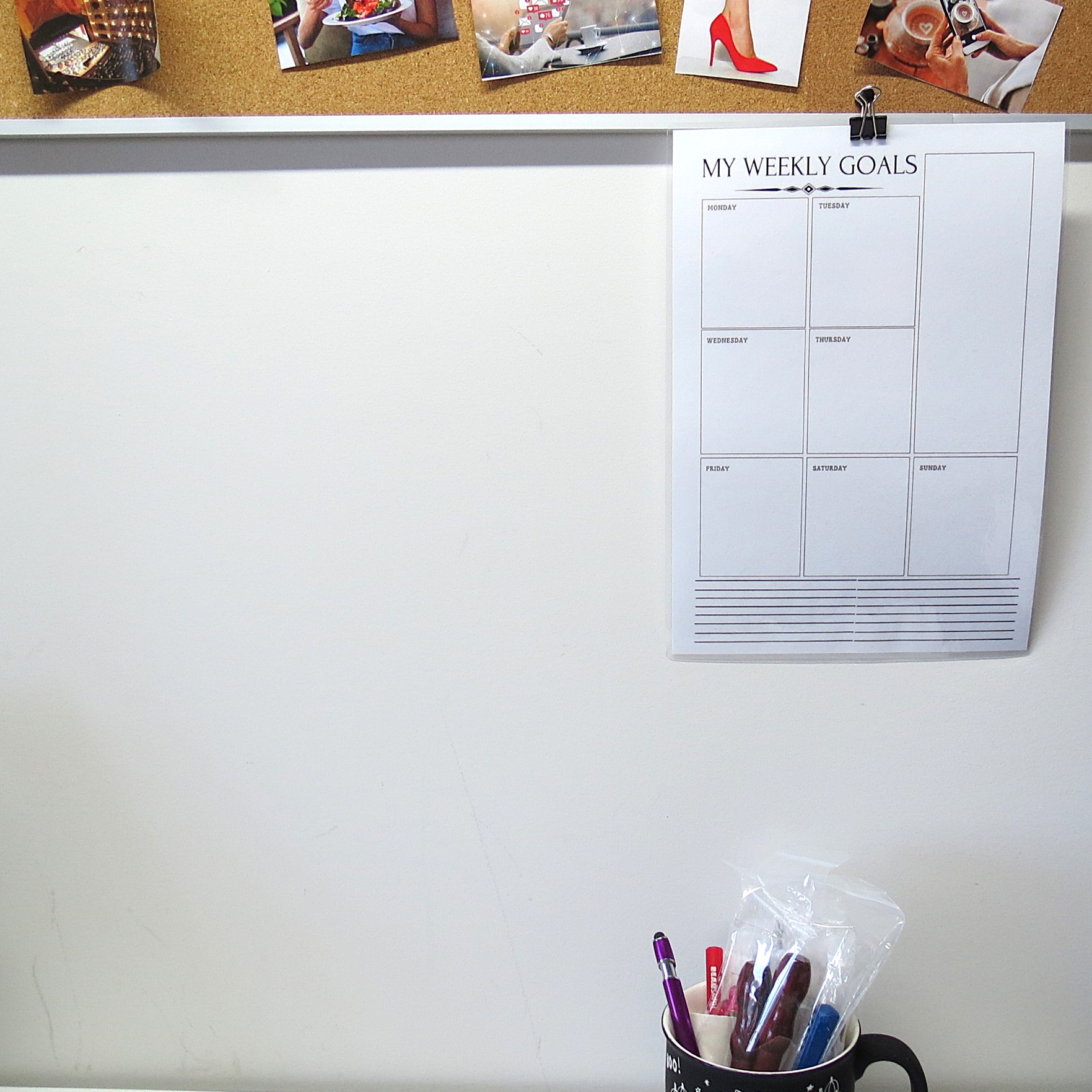 Weekly Goal planner laminated for easier calander organising