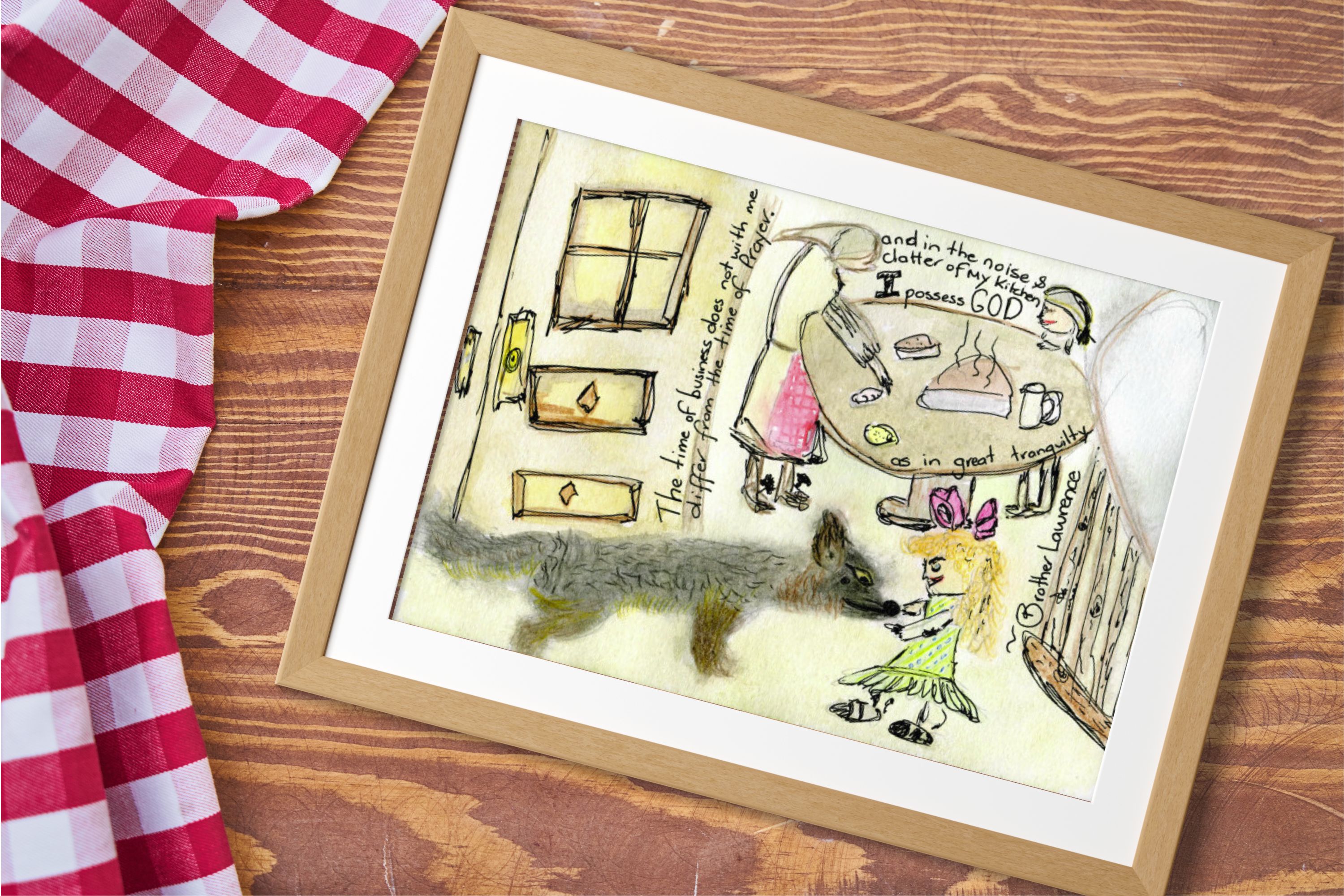 Doodle print - and in the noise and clatter of my kitchen I possess God as in great tranquility quote print