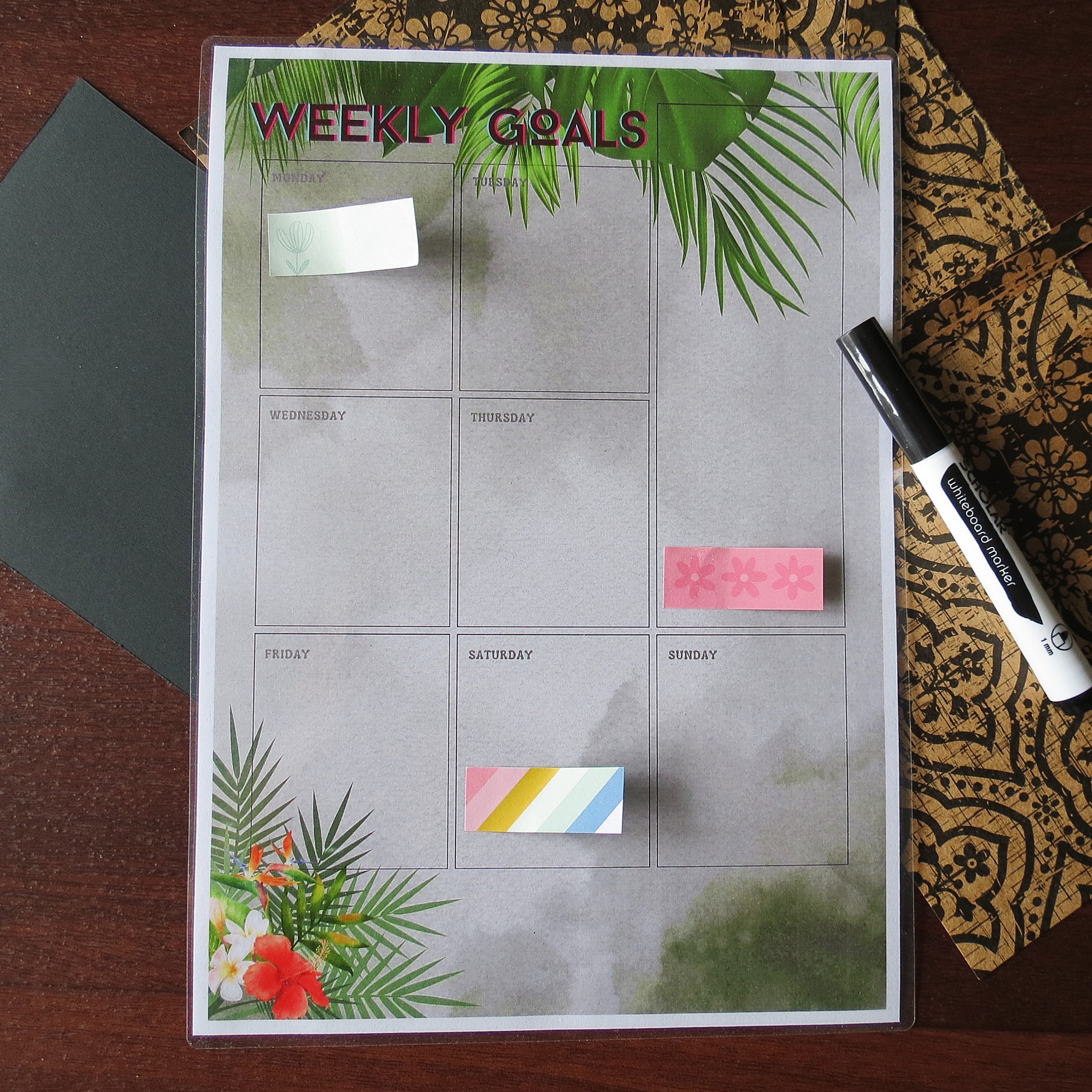 Tropical Weekly Goals Planner laminated for easier media planning