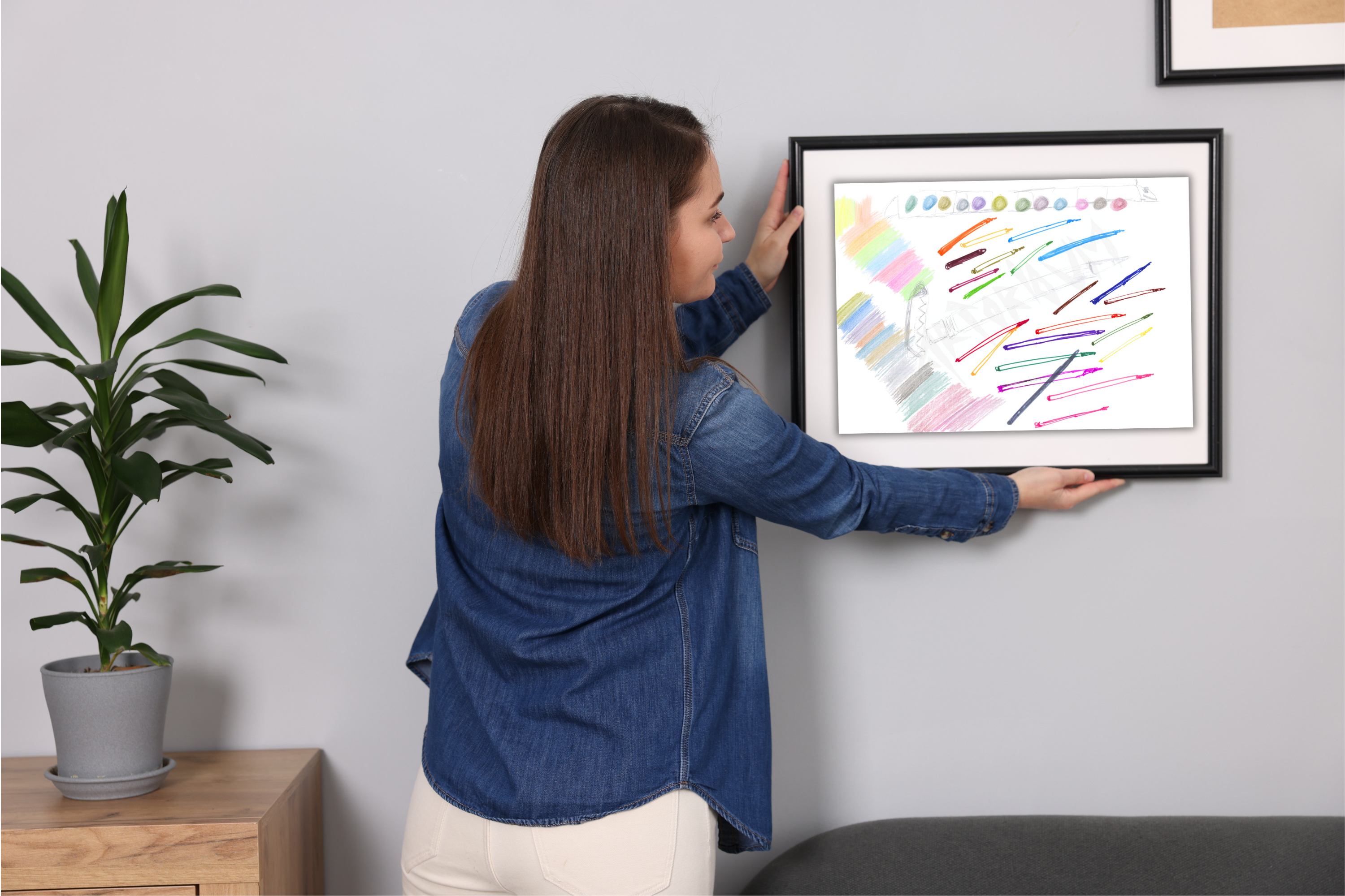 Colorful doodle art print pens and pencils