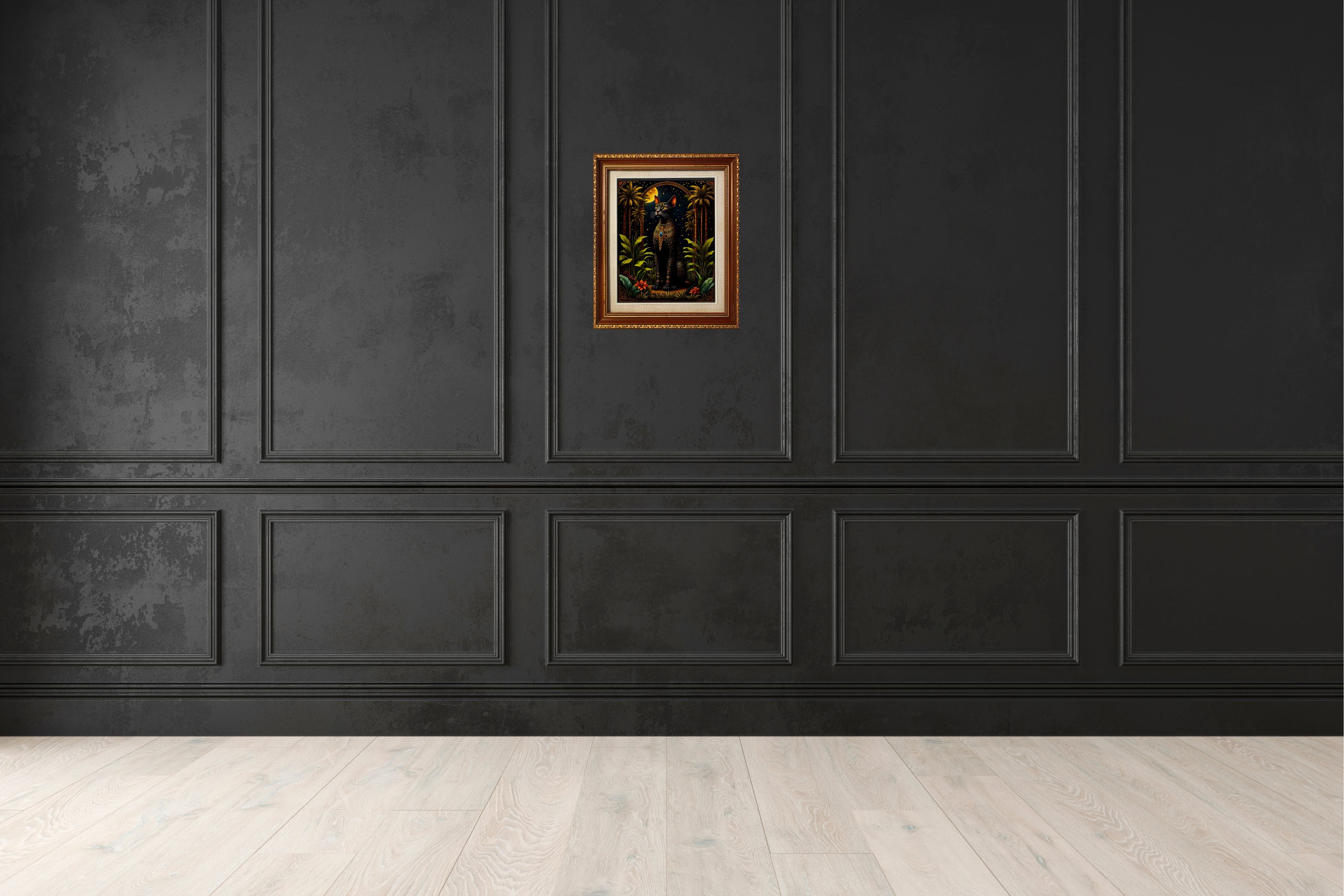 Bastet Art Print: Egyptian Black Cat Goddess, Tropical Night