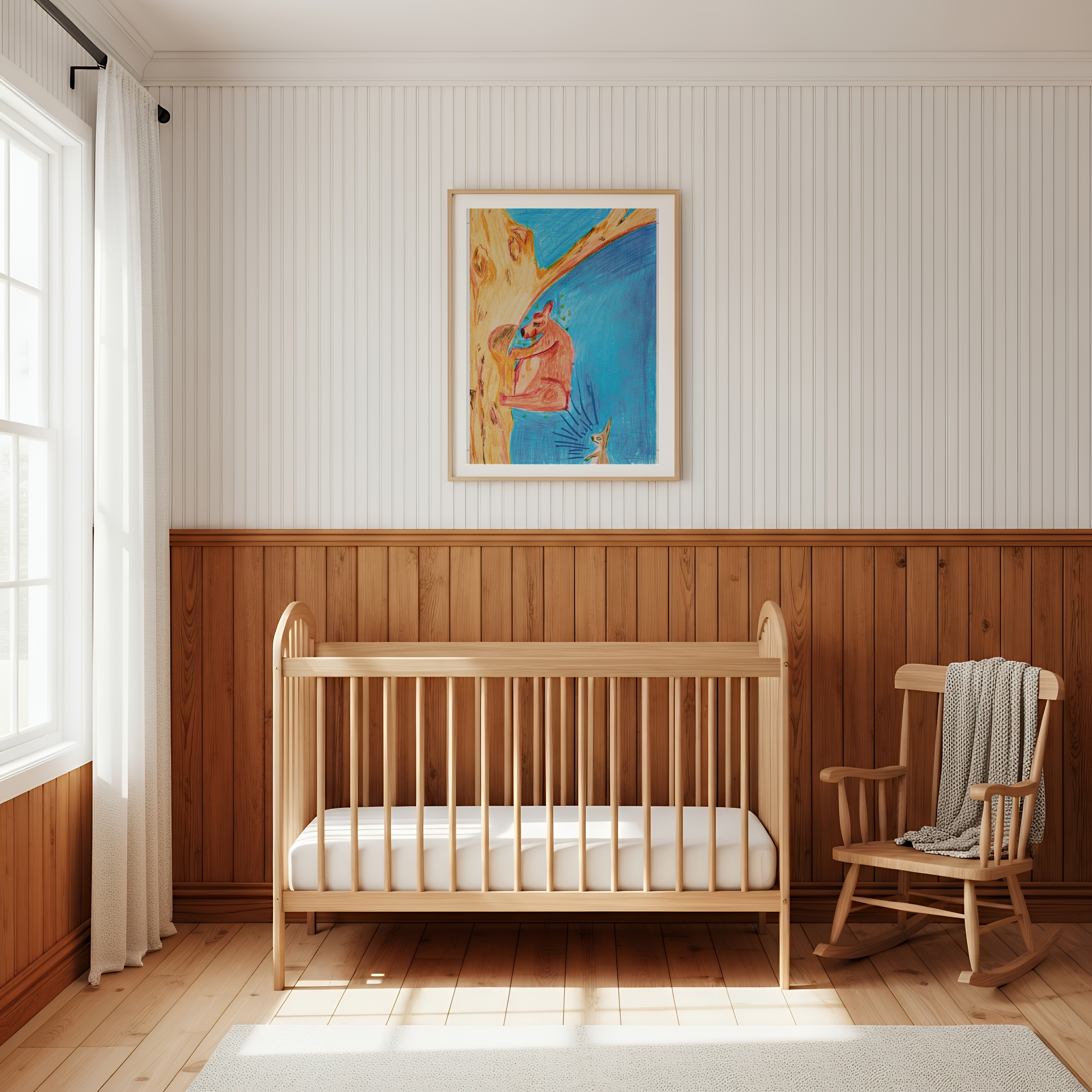 Bear and Rabbit Whimsical Art Print: Honey Tree Doodle