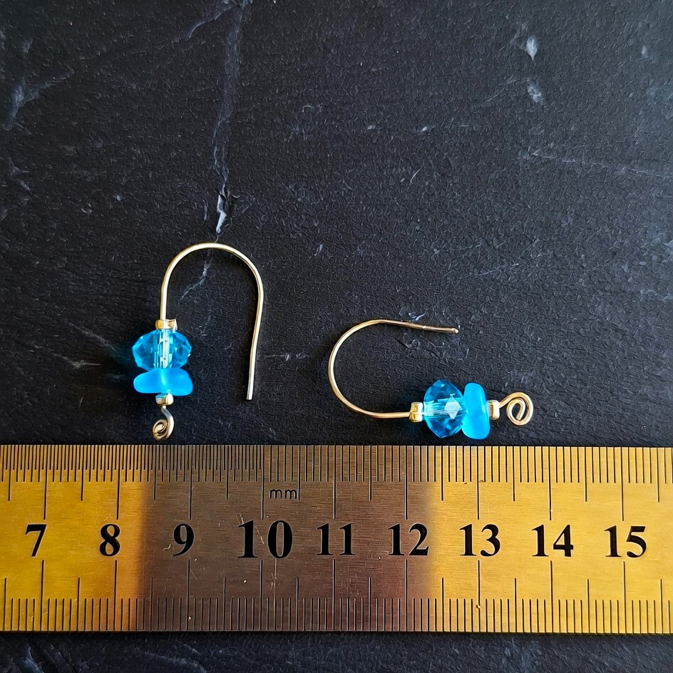 blue crystal and sea glass beaded drop earrings