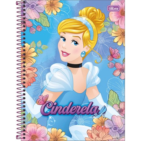 Caderno Espiral Capa Dura Universitário 1 Matéria Princesas 80 Folhas