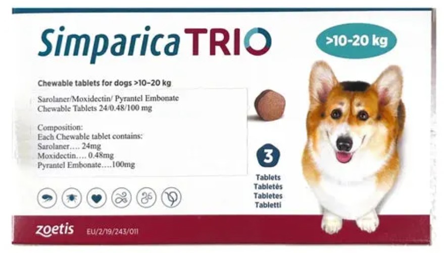 Simparica Trio Chewable Tablets for Dogs (10-20 kg)