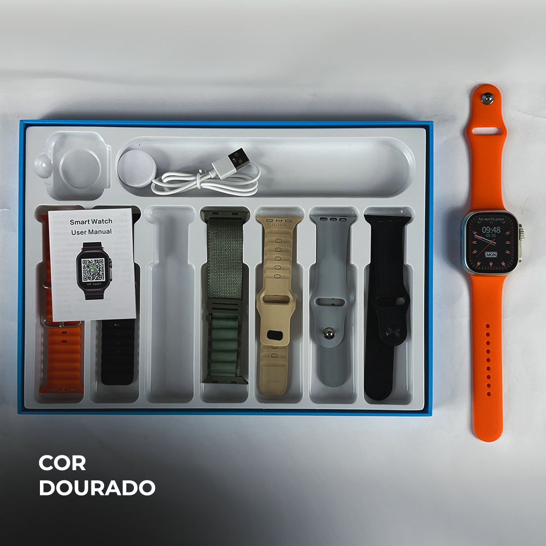 Smartwatch WS10-2 ULTRA 49mm: Kit Exclusivo 7 Pulseiras, Toque Duplo e Tela Curva Nível AMOLED
