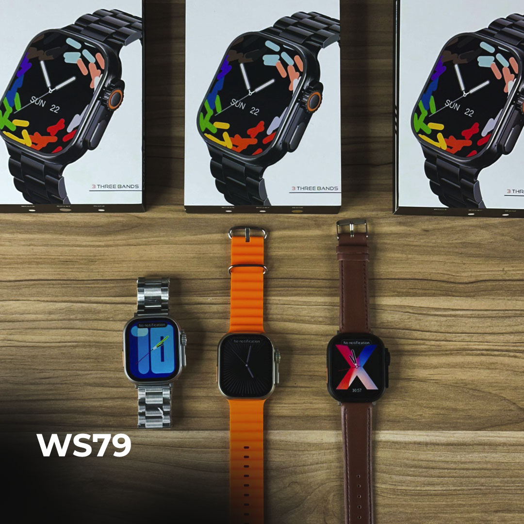 Smartwatch WS-79 ULTRA 2 Série 10: Kit 3 Pulseiras Premium (Couro e Metal), Tela Gigante de 2.2" e Parafusos Reais