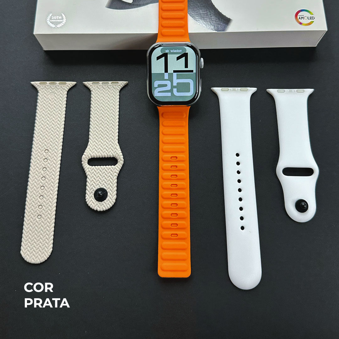 Smartwatch N10 Série 10: Tela AMOLED, Ilha Dinâmica e Kit Exclusivo com 3 Pulseiras
