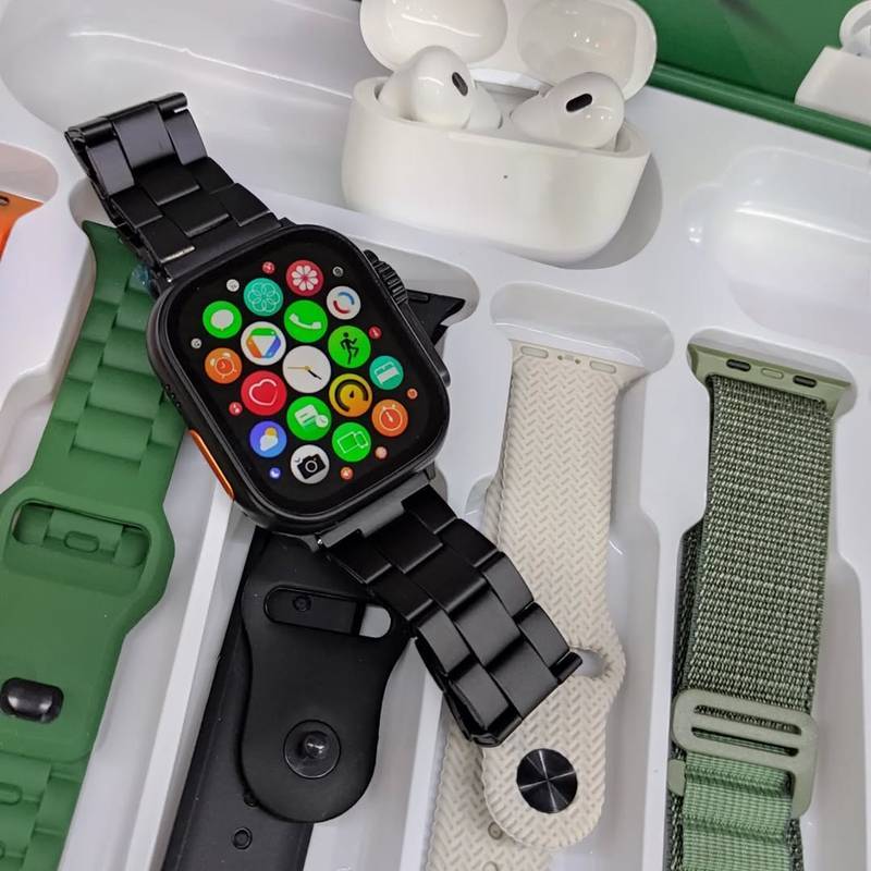 Combo WS 80 ULTRA 2: Kit 7 Pulseiras + Fone Bluetooth + Smartwatch 49mm com Comando de Toque Duplo