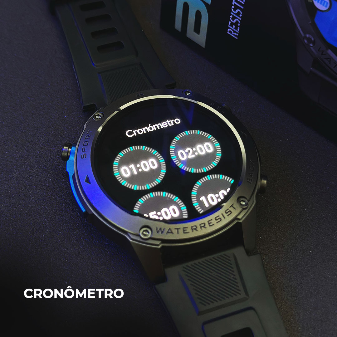 Smartwatch Wearzone Brave: GPS L1+L5 de Dupla Frequência, Resistência Militar IP69K e 5ATM à Prova d’Água do Mar