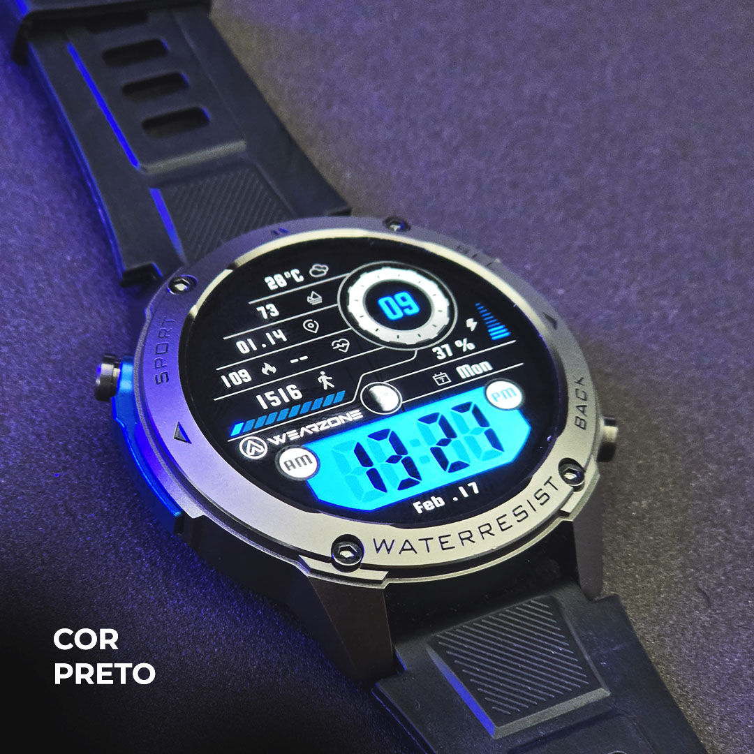 Smartwatch Wearzone Brave: GPS L1+L5 de Dupla Frequência, Resistência Militar IP69K e 5ATM à Prova d’Água do Mar