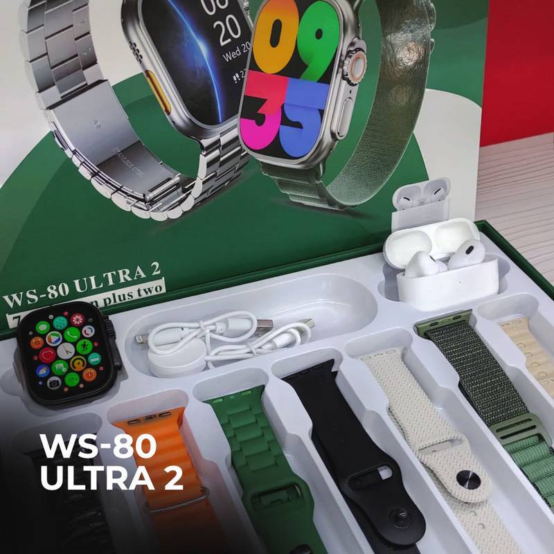 Combo WS 80 ULTRA 2: Kit 7 Pulseiras + Fone Bluetooth + Smartwatch 49mm com Comando de Toque Duplo