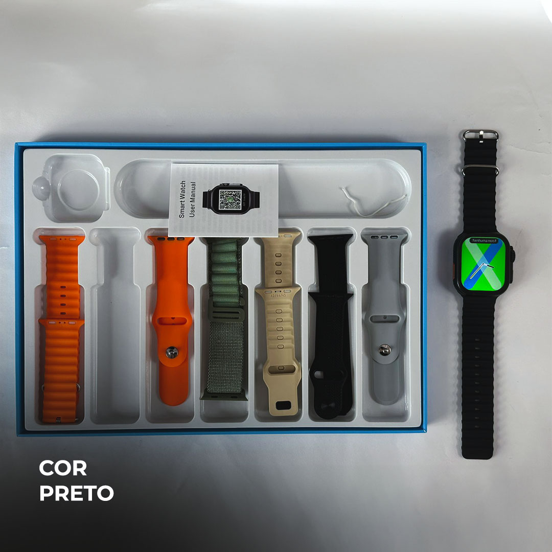 Smartwatch WS10-2 ULTRA 49mm: Kit Exclusivo 7 Pulseiras, Toque Duplo e Tela Curva Nível AMOLED